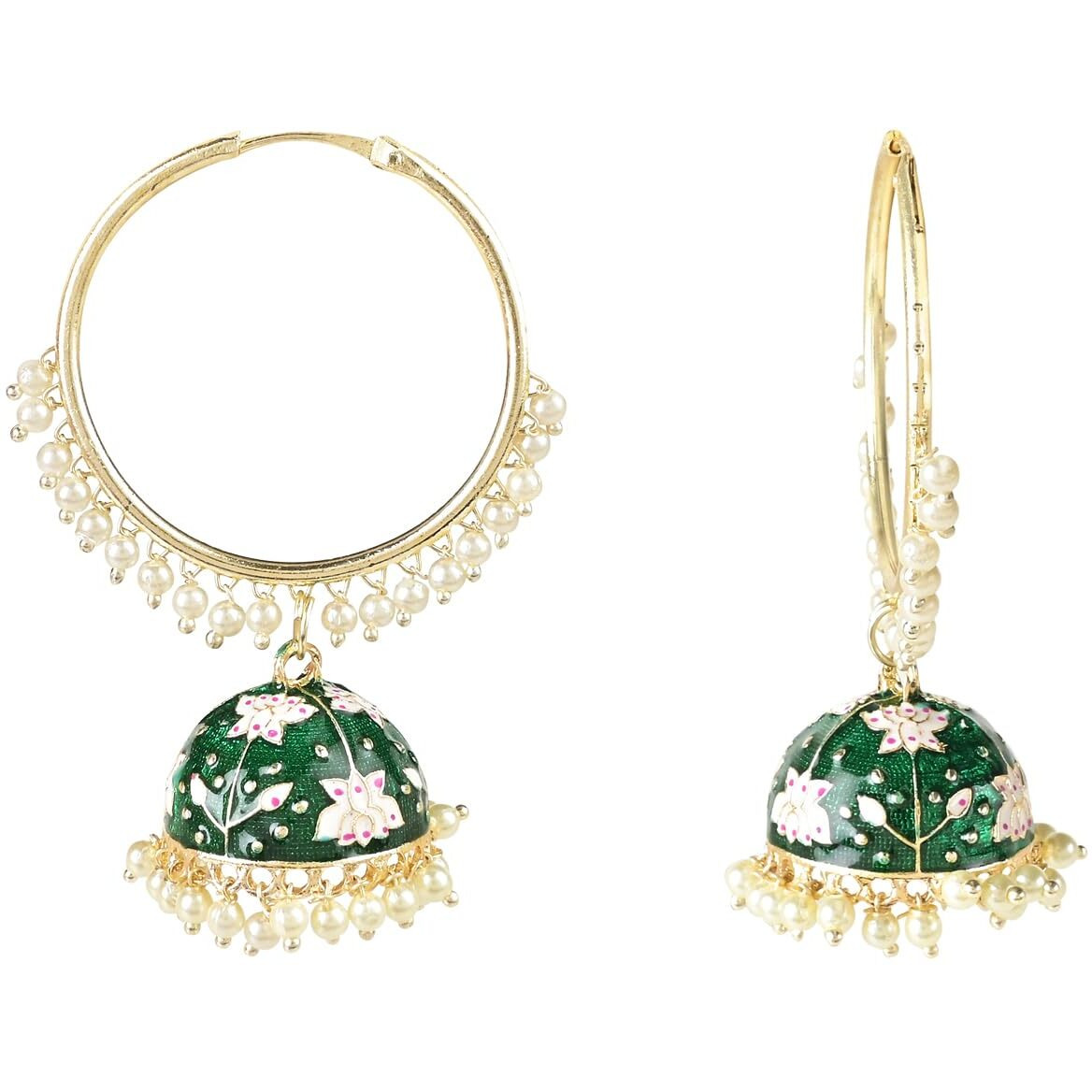 I Jewels 18K Gold Plated Traditional Handcrafted Meenakari Work Jhumki Earrings For Women/Girls (Green)