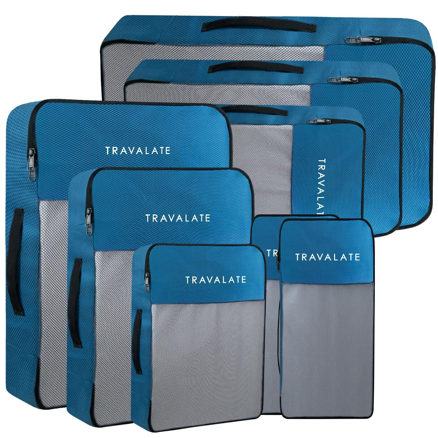 Travalate Polyester 8 Set Packing Cubes 4 Various Sizes Travel Luggage Packing Clothes And Undergarment Organizer Bags Set For Men And Women - Blue