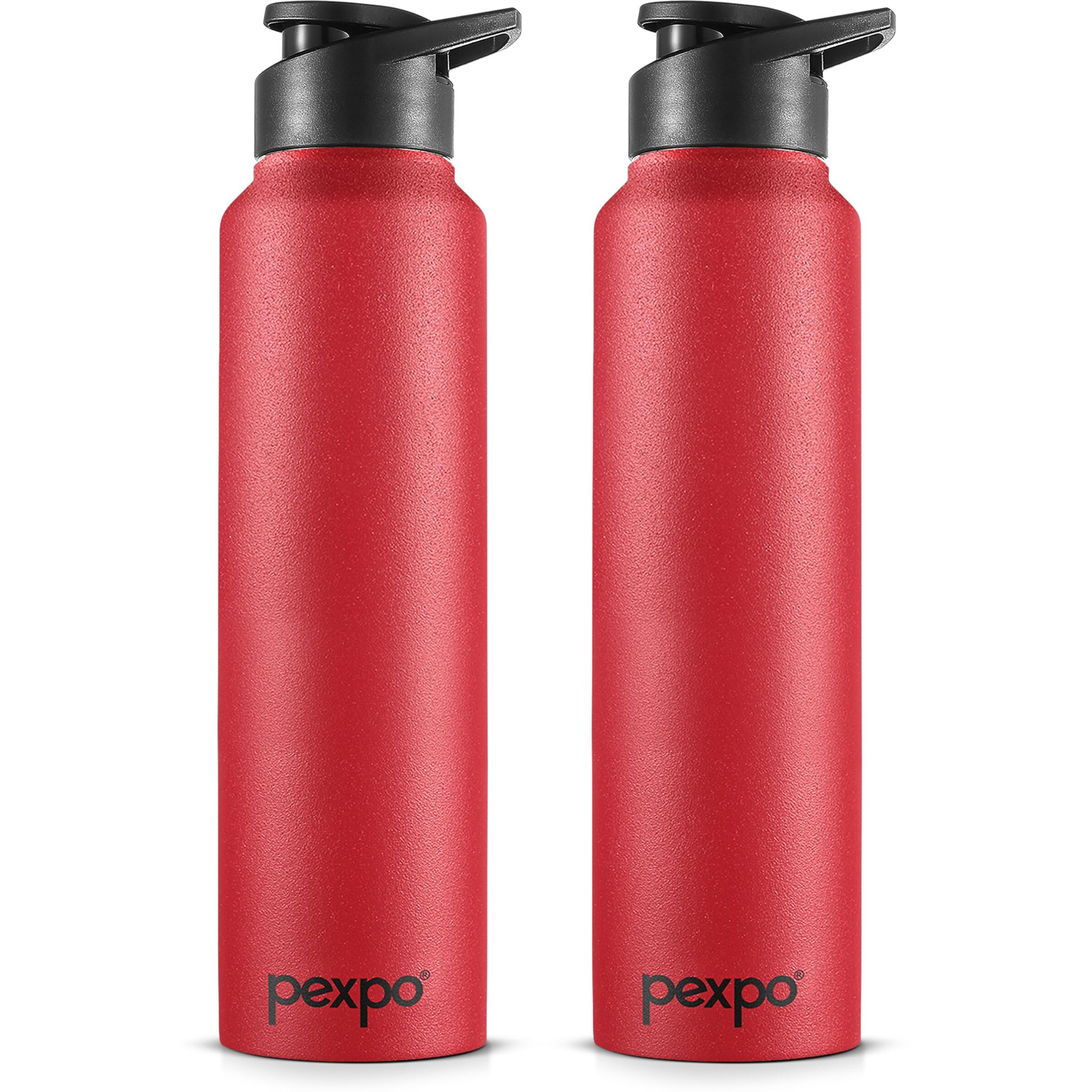 Pexpo Chromo Stainless Steel Sports/Fridge Sipper Water Bottle 1 Litre, Crimson Red Pack Of 2| Eco Friendly | Bpa Free | Water Bottle For Office, Gym, School, Yoga, Trekking, Men, Women And Kids
