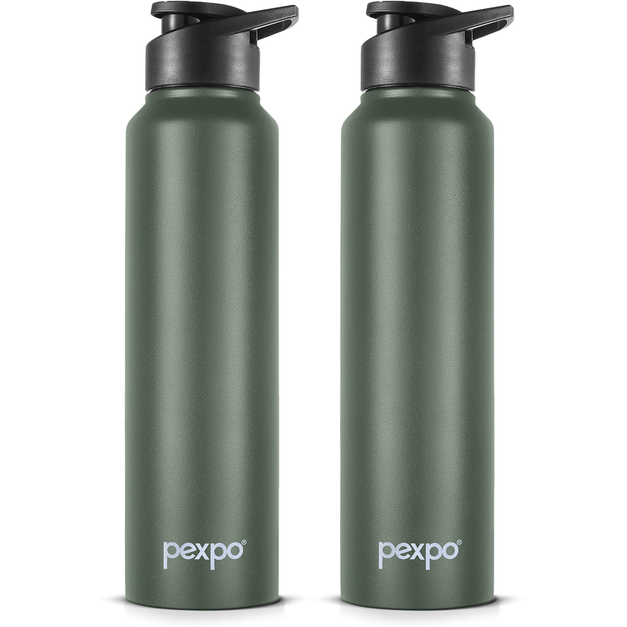Pexpo Chromo Stainless Steel Sports/Fridge Sipper Water Bottle 1 Litre, Military Green, Pack Of 2 | Eco Friendly | Bpa Free | Water Bottle For Office, Gym, School, Yoga, Trekking, Men, Women And Kids