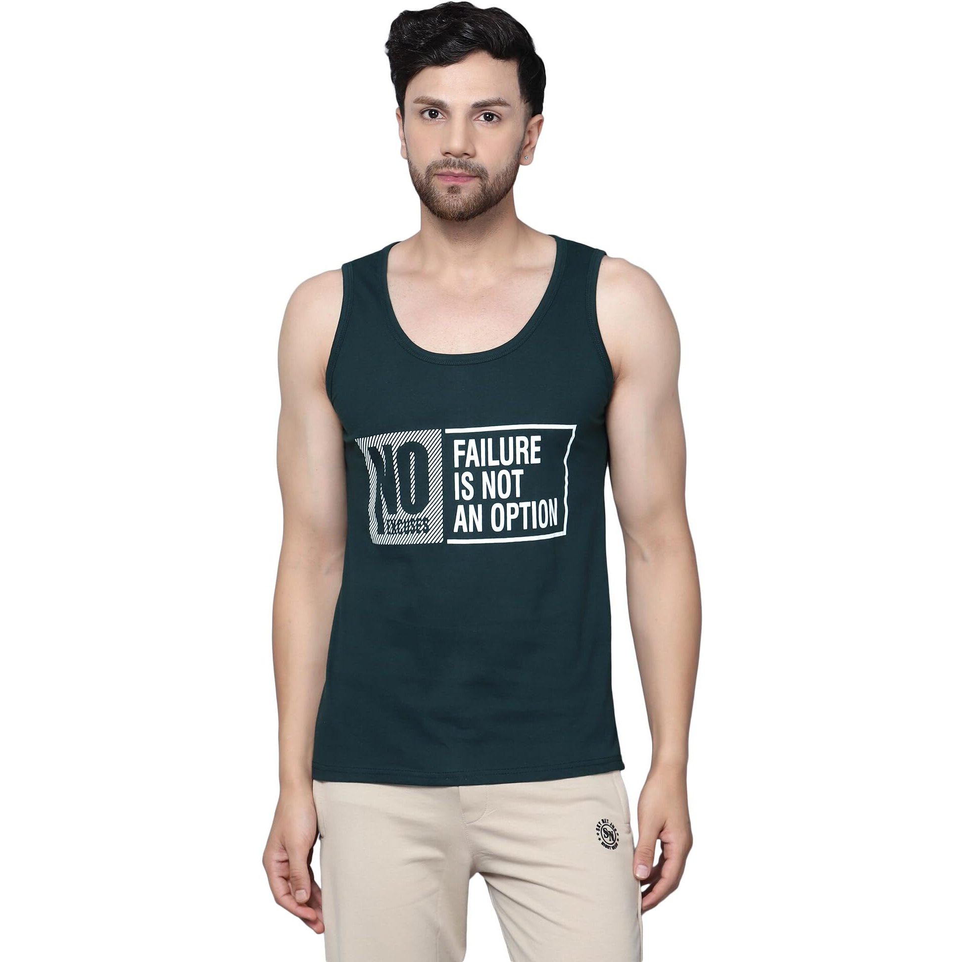 Designer Men Vest Versatile Cotton Sando/Baniyan/Ganji For Boys - Perfect For Gym Workouts, Vacations, And Beaches (In, Alpha, L, Regular, Bottle Green)