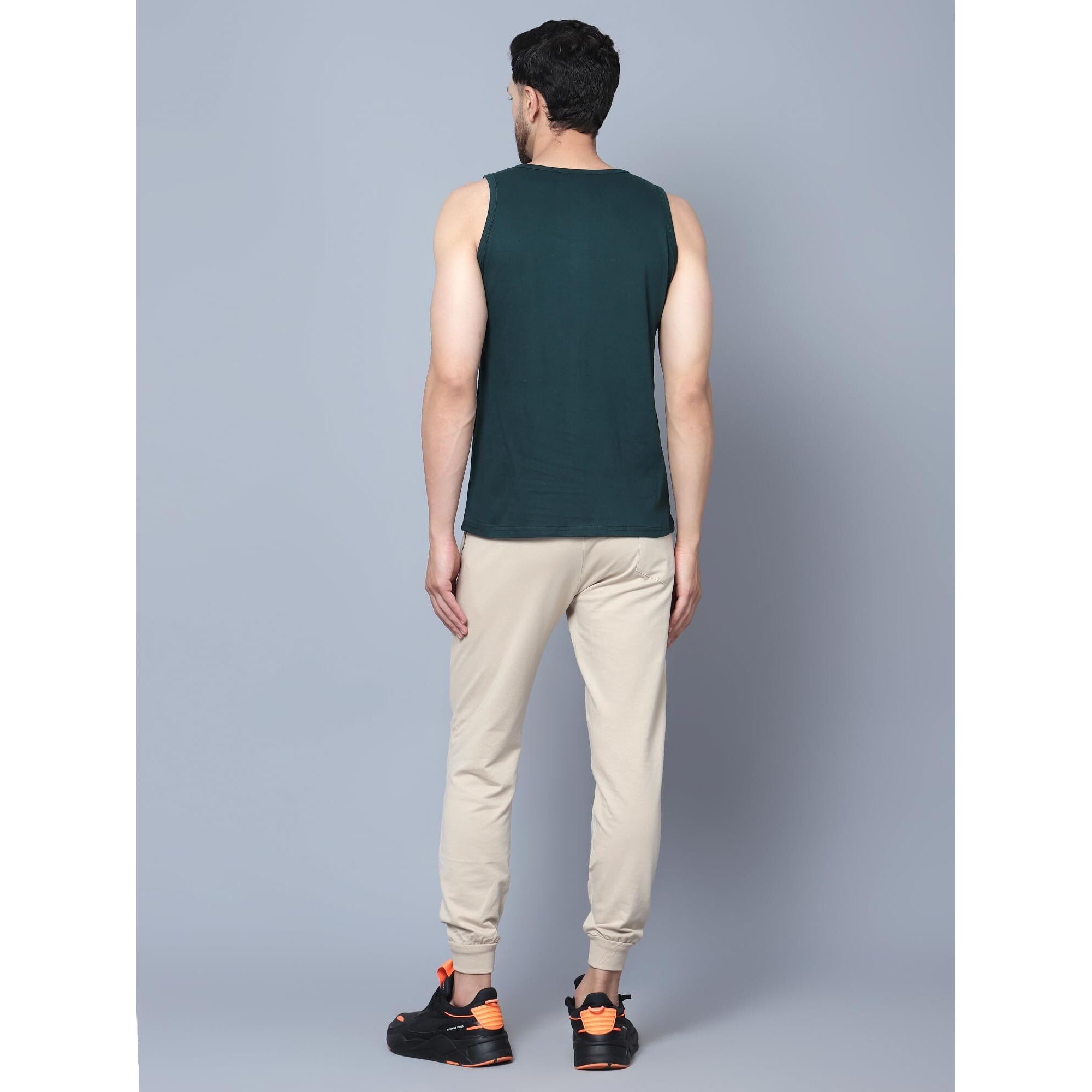 Designer Men Vest Versatile Cotton Sando/Baniyan/Ganji For Boys - Perfect For Gym Workouts, Vacations, And Beaches (In, Alpha, L, Regular, Bottle Green)