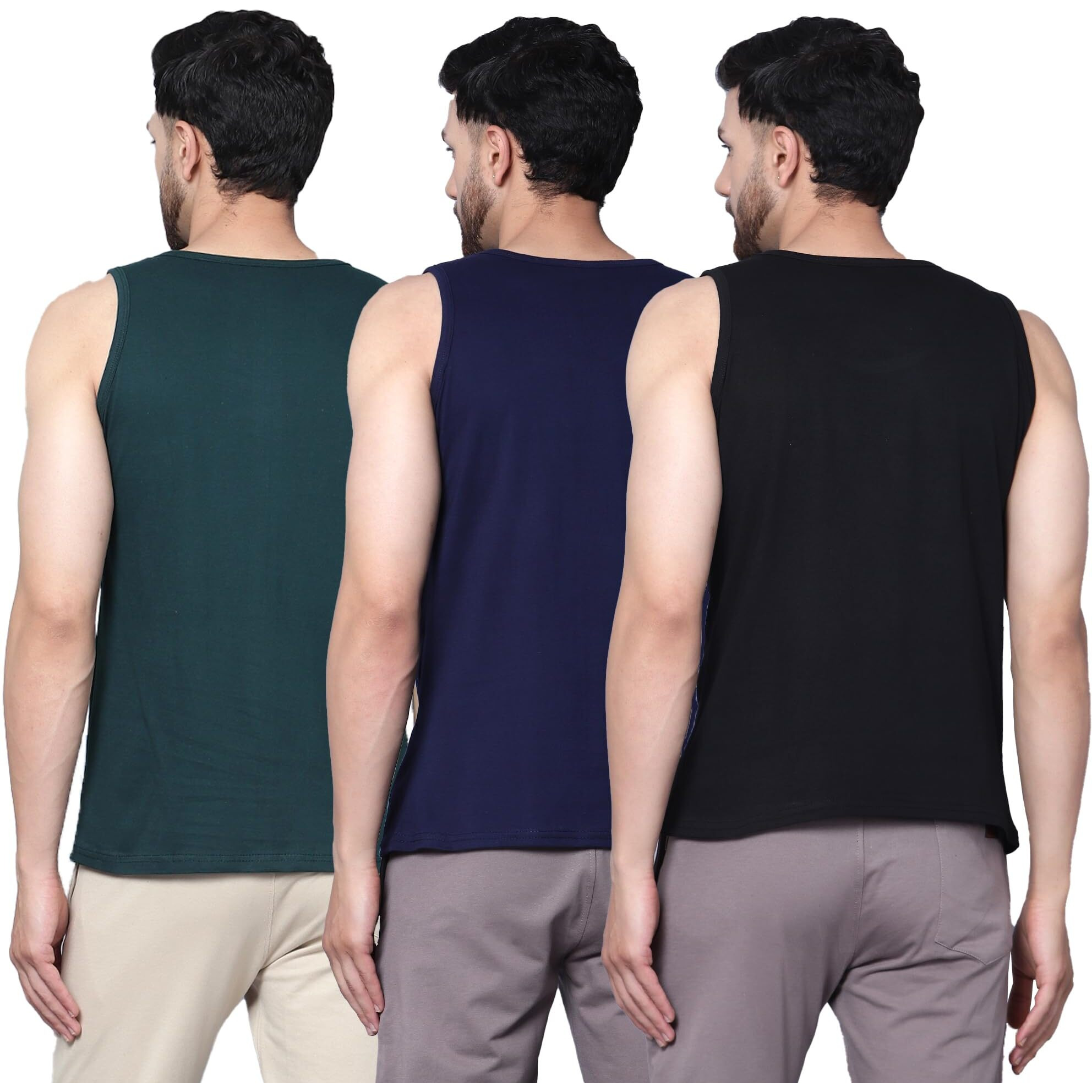 Teex Designer Men Vest Versatile Cotton Sando/Baniyan/Ganji For Boys - Perfect For Gym Workouts, Vacations, And Beaches (In, Alpha, L, Regular, Black, Bottle Green, Navy Blue)