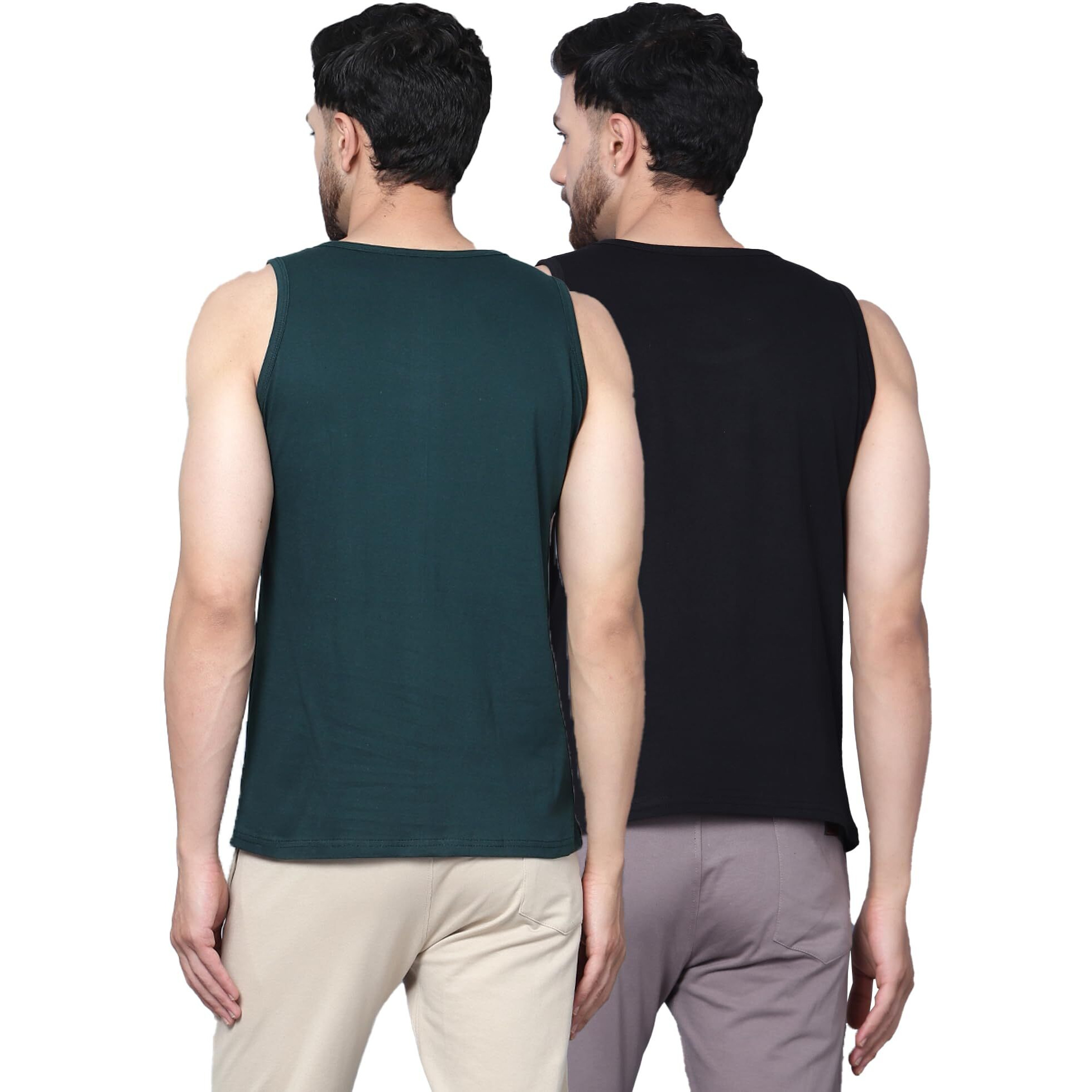 Designer Men Vest Versatile Cotton Sando/Baniyan/Ganji For Boys - Perfect For Gym Workouts, Vacations, And Beaches (In, Alpha, M, Regular, Black, Bottle Green)