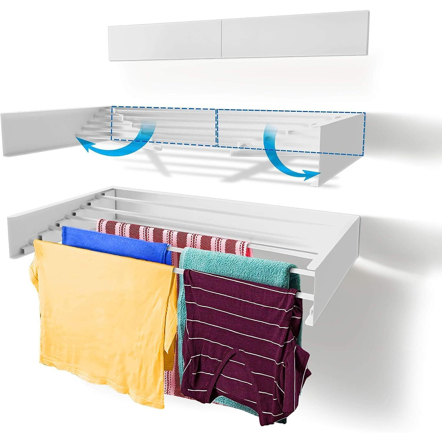 Jd Fresh Foldable Wall Mount Clothes Hanger/Cloth Drying Stand For Balcony With 5 Rods/Collapsible Clothes Drying Rack For Laundry/Space Saver/Indoor/Outdoor(White) Alloy Steel