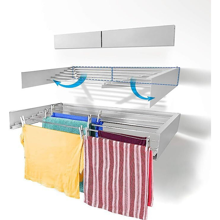 Jd Fresh Plastic Foldable Wall Mount Cloth Drying Stand Cloth Drying Stand Wall Mounted Wall Hanging Cloth Stand For Drying Clothes In Balcony Wall Hanger For Clothes Drying Color - Grey