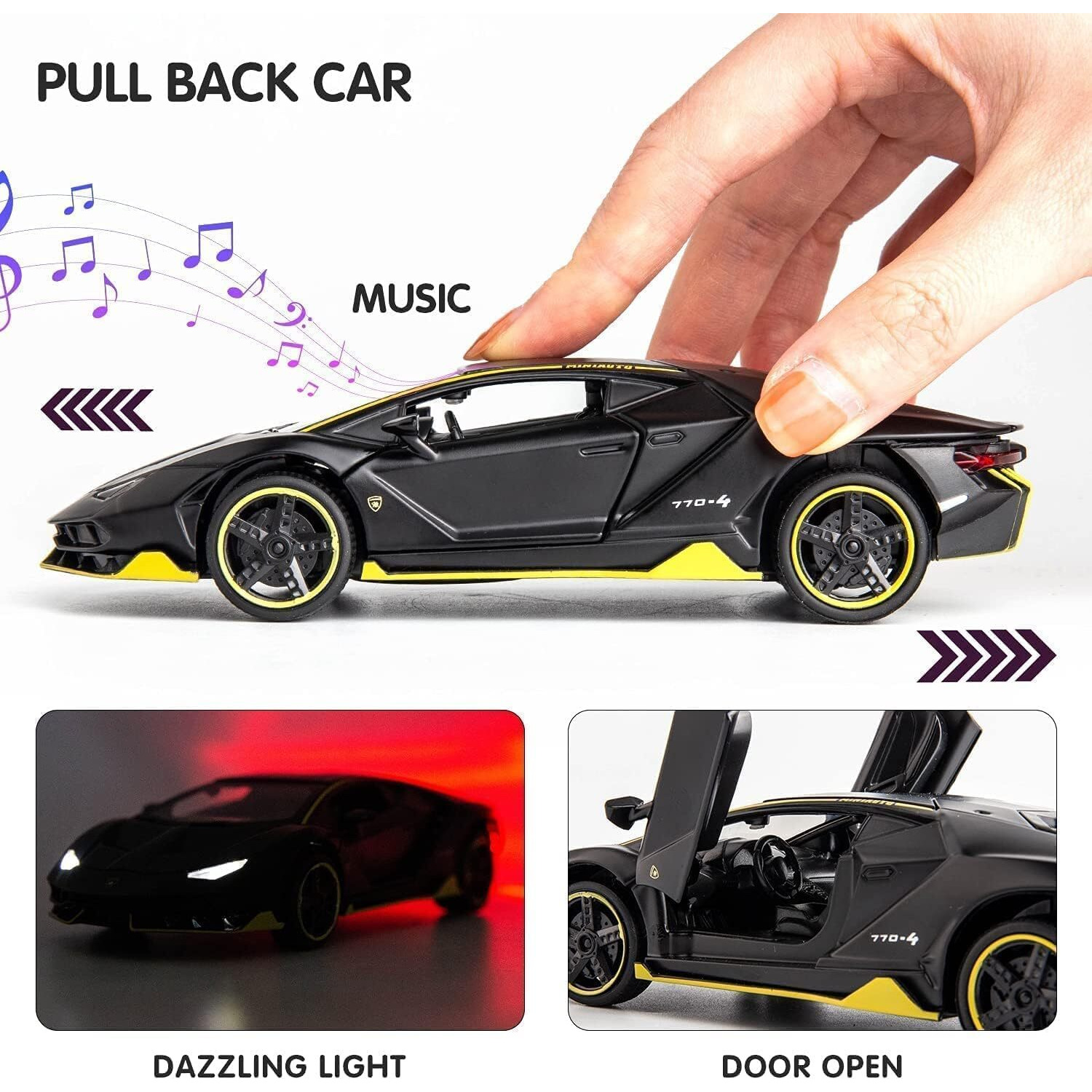 Sky Tech Lamborghini Car Toy Die-Cast Metal Car Model Car Pull Back Car Super Car With Openable Doors With Sound And Light For Birthdays Gift Party Decorations Great For Kids Boys Girls 132 Scale