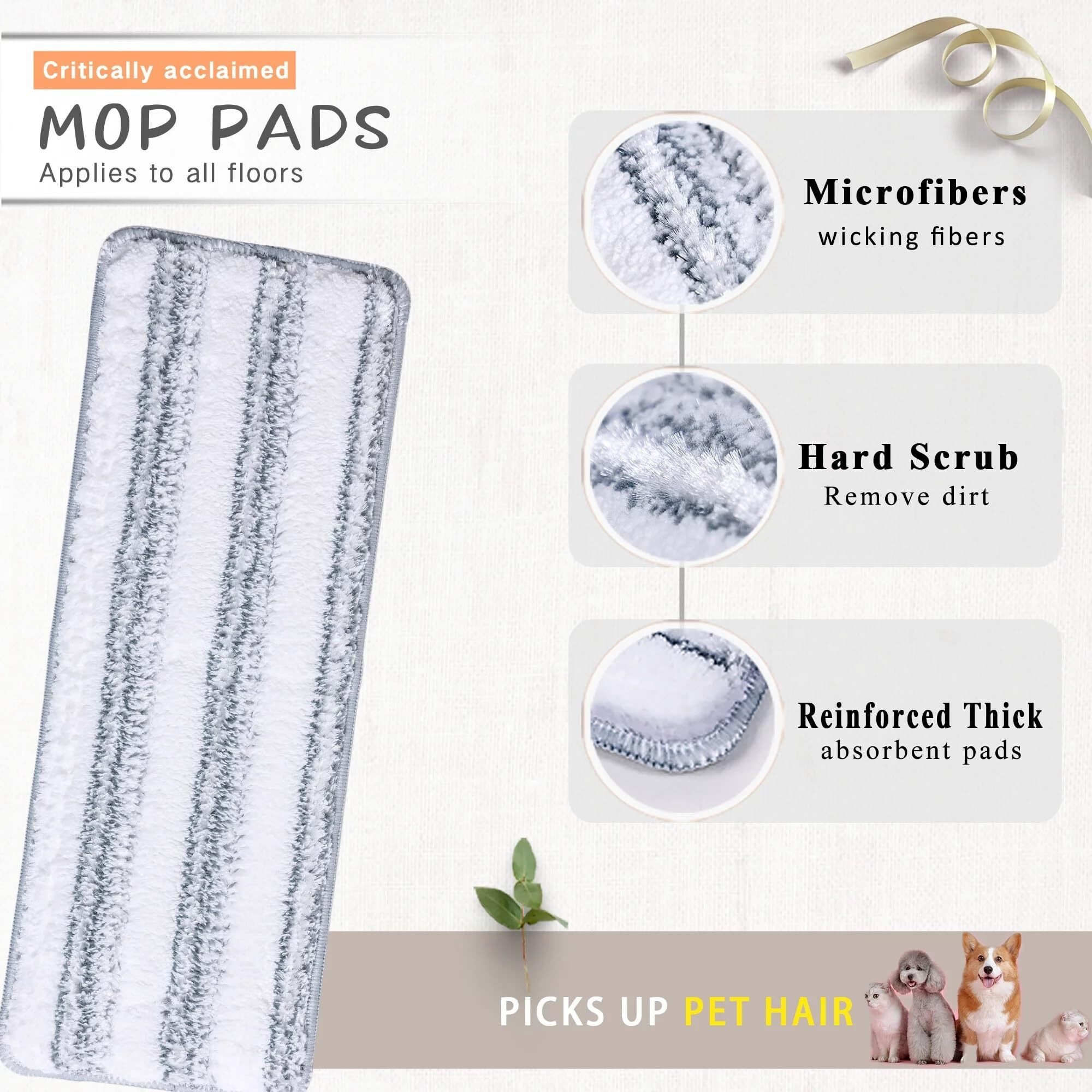 Home Cube 5 Pc Flat Mop Head Refill Replacement Microfiber Mop Pads For Wet & Dry Mops Floor Cleaning Pads - (33X12Cm)