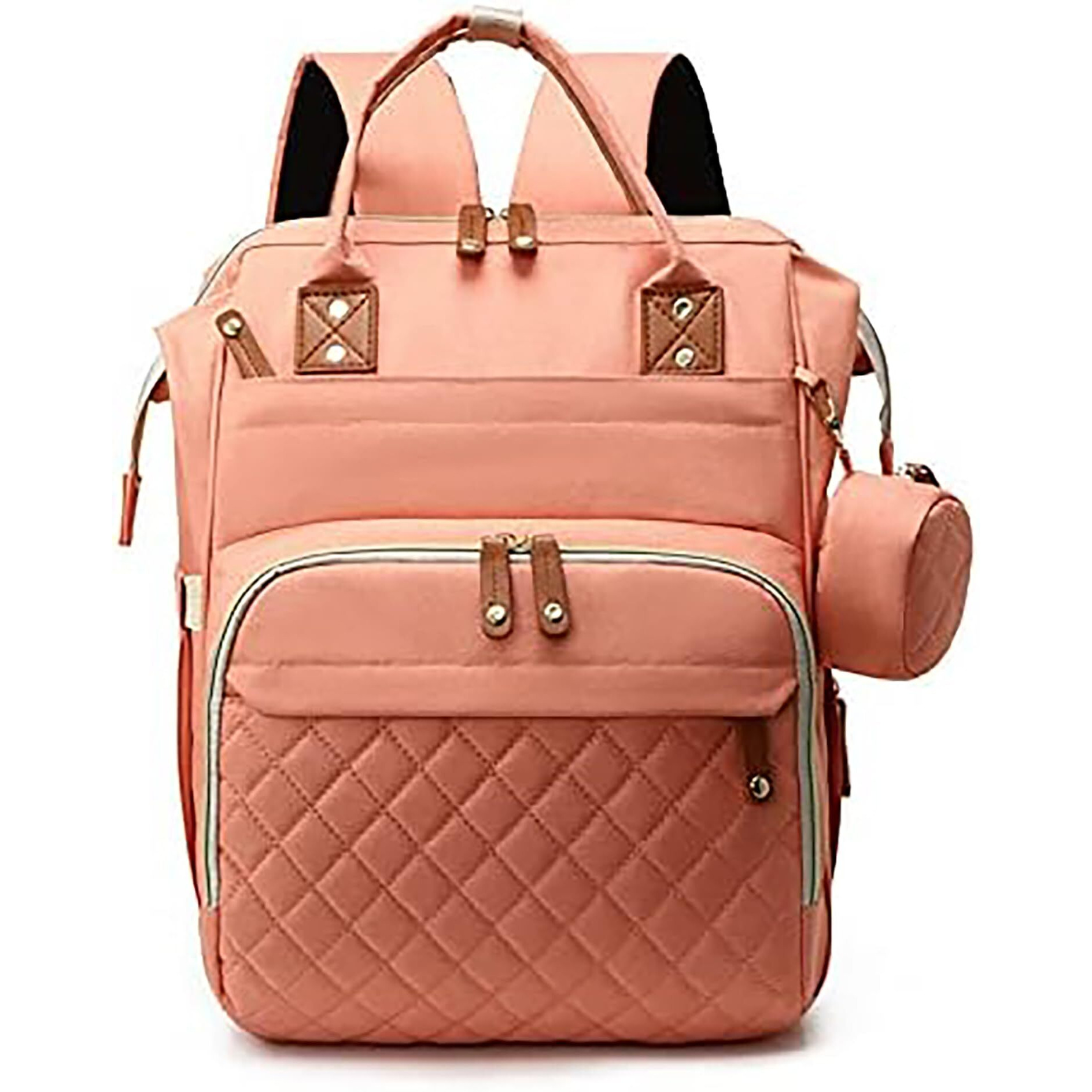 House Of Quirk Diaper Bag Maternity Backpack, Baby Girl Boy Diaper Bag For Dad Mom With 16 Pockets, Pad, Pacifier Case, Unisex Large Diaper Bag For Travel ((Pink))