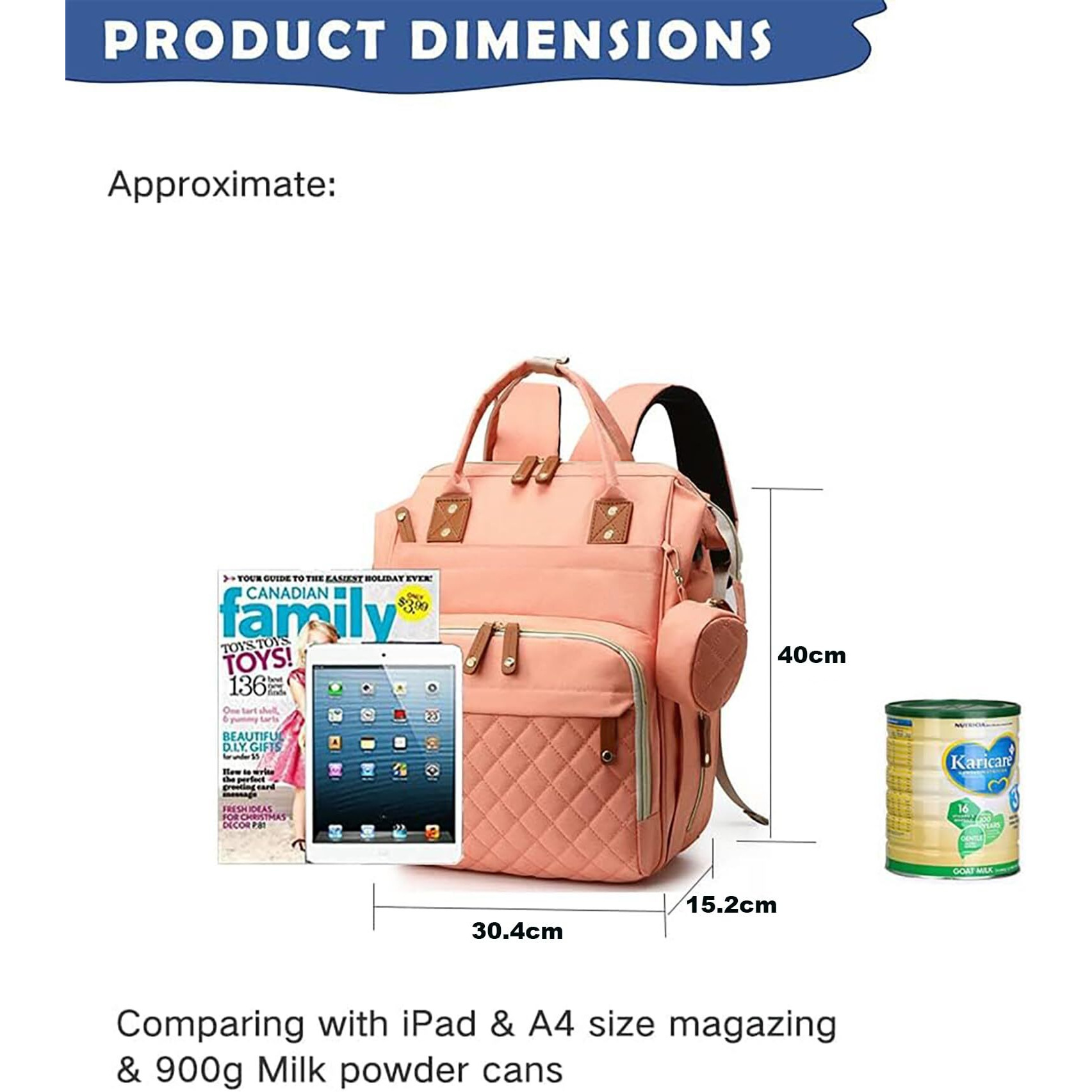 House Of Quirk Diaper Bag Maternity Backpack, Baby Girl Boy Diaper Bag For Dad Mom With 16 Pockets, Pad, Pacifier Case, Unisex Large Diaper Bag For Travel ((Pink))