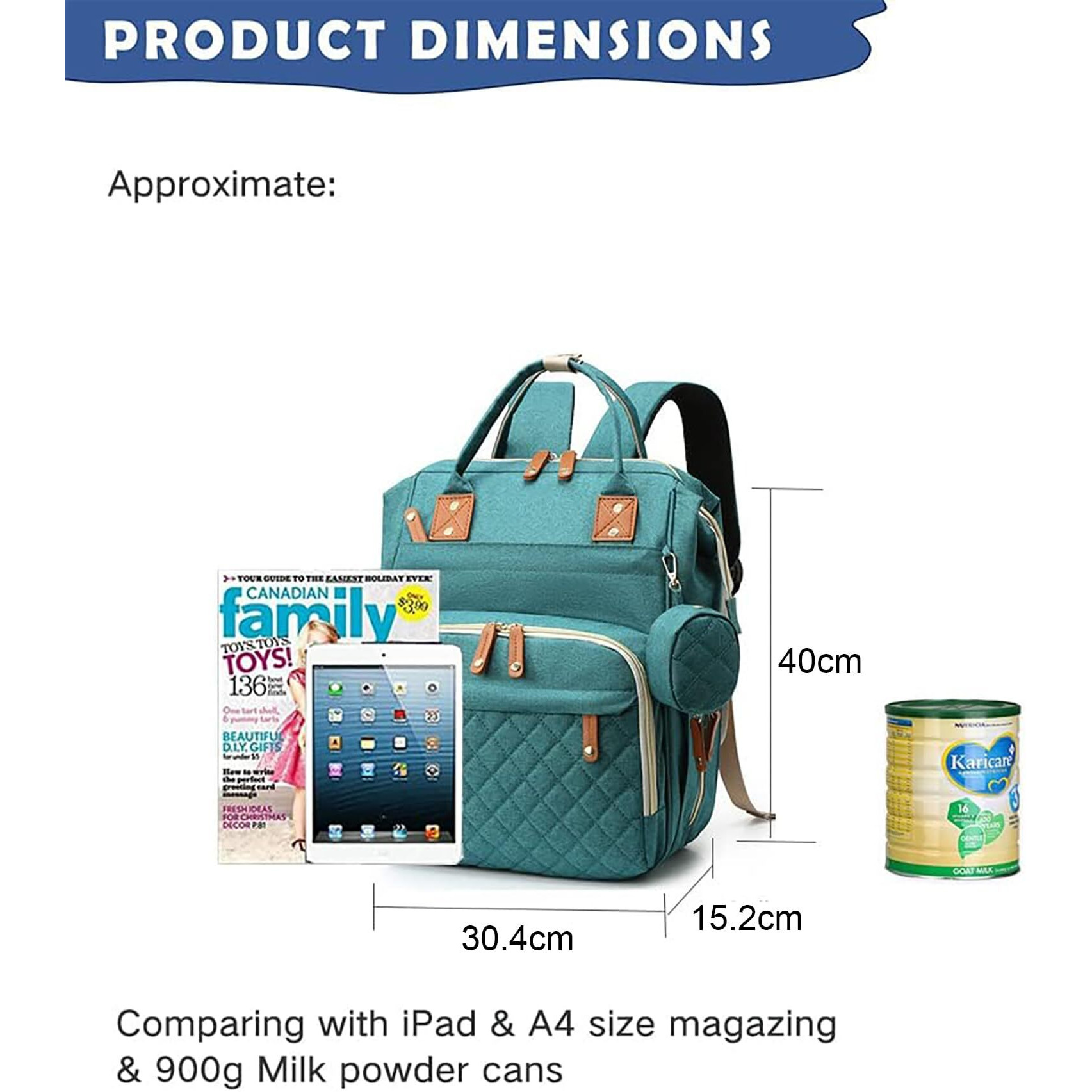 House Of Quirk Diaper Bag Maternity Standard Backpack, Baby Girl Boy Diaper Bag For Dad Mom With 16 Pockets, Pacifier Case,For Travel (Green)
