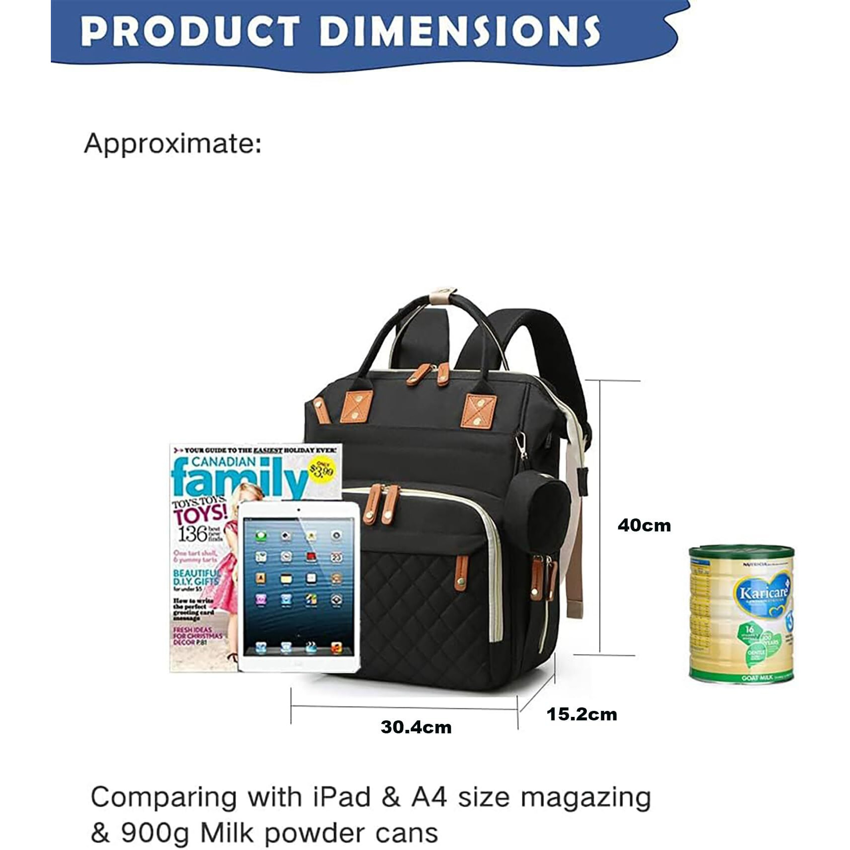 House Of Quirk Diaper Bag Maternity Standard Backpack, Baby Girl Boy Diaper Bag With 16 Pockets Case, Unisex Large Diaper Bag For Travel (Black)