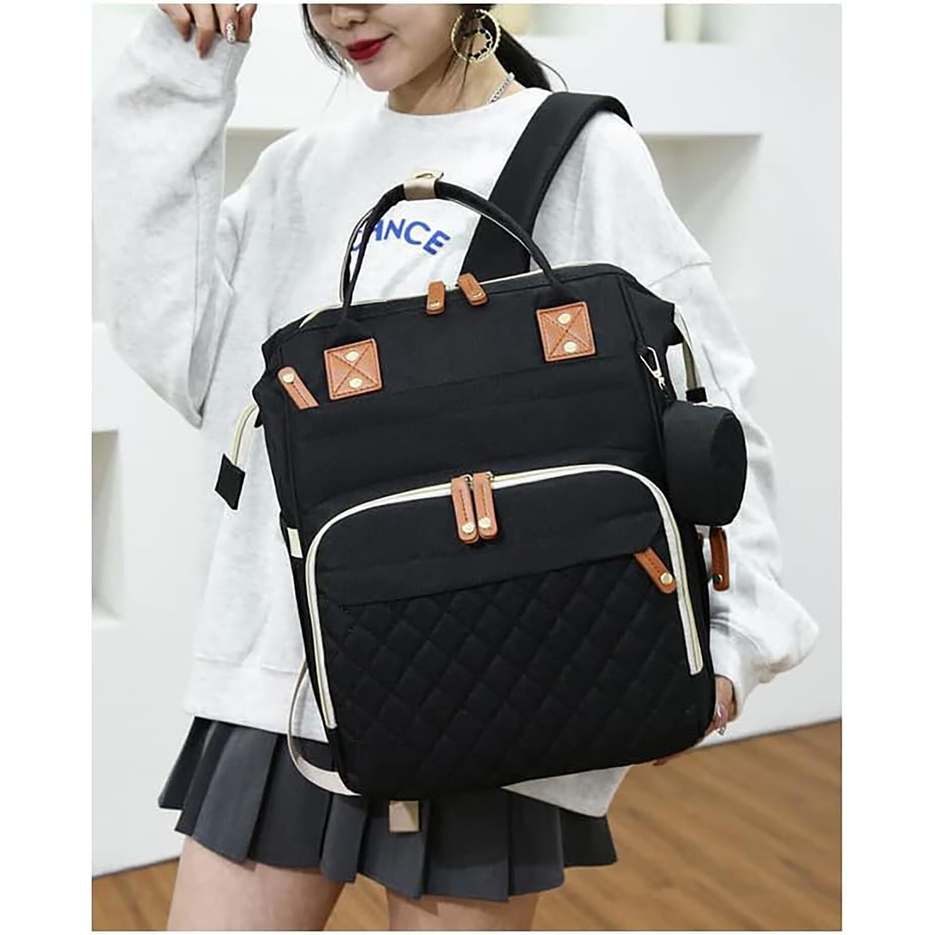 House Of Quirk Diaper Bag Maternity Standard Backpack, Baby Girl Boy Diaper Bag With 16 Pockets Case, Unisex Large Diaper Bag For Travel (Black)