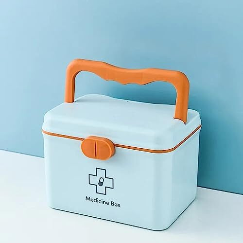 Naivete Plastic Rectangular Medicine Box, Medical Box, First Aid Box, Multi Purpose Box, Multi Utility Storage With Handle, Medico First Aid Box Plastic (Blue And Light Orange)