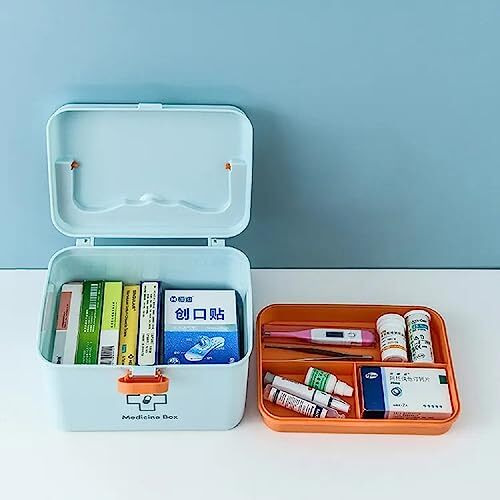 Naivete Plastic Rectangular Medicine Box, Medical Box, First Aid Box, Multi Purpose Box, Multi Utility Storage With Handle, Medico First Aid Box Plastic (Blue And Light Orange)