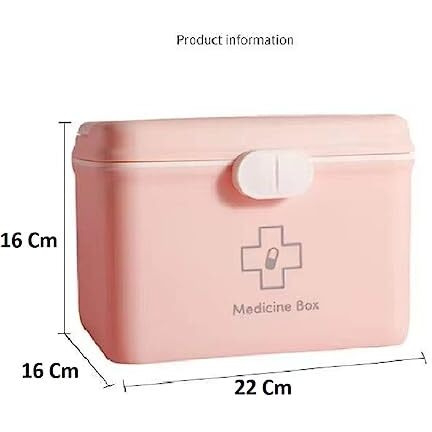 Naivete Plastic Rectangular Medicine Box, Medical Box, First Aid Box, Multi Purpose Box, Multi Utility Storage With Handle, Medico First Aid Box Plastic (Pink And White)