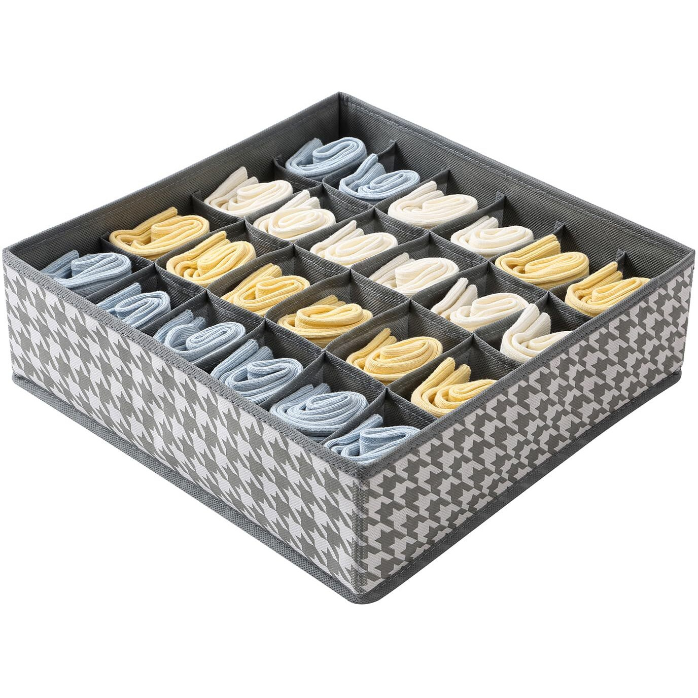 House Of Quirk Fabric Set Of 4 Foldable Jewelry Storage Box Drawer Divider Organizer Closet Storage For Socks Bra Tie Scarfs (Grey Houndstooth), Red