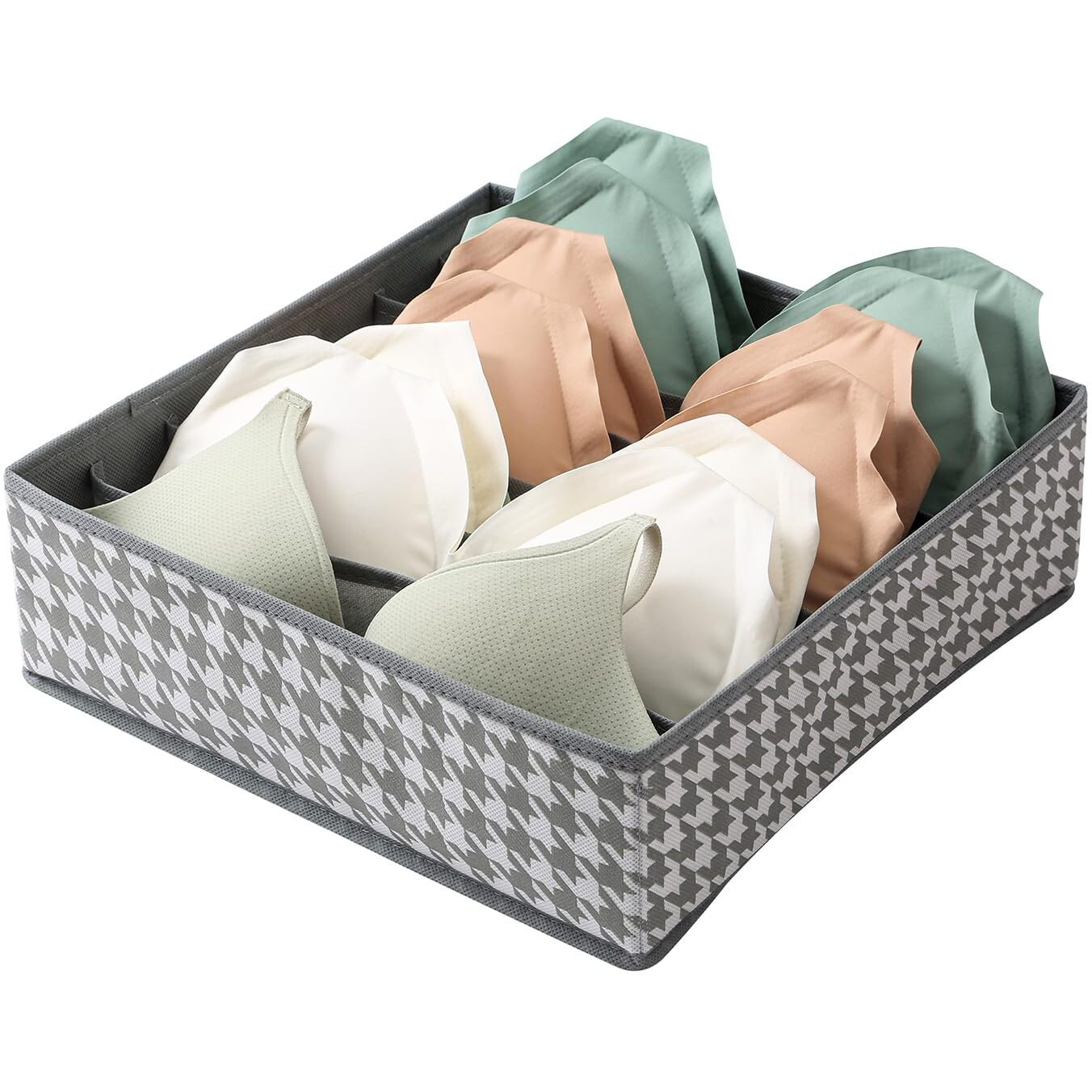 House Of Quirk Fabric Set Of 4 Foldable Jewelry Storage Box Drawer Divider Organizer Closet Storage For Socks Bra Tie Scarfs (Grey Houndstooth), Red