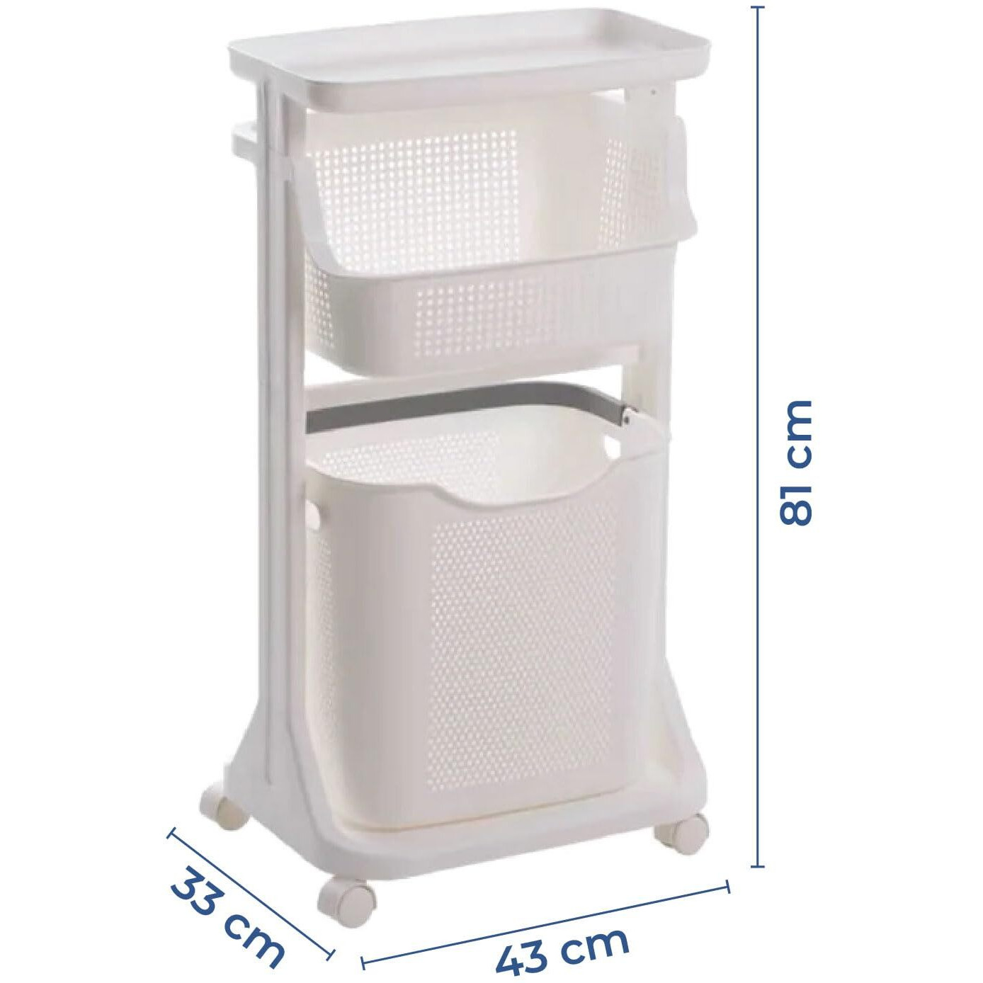 Homestrap Laundry Magic Mover /2 Layer Laundry Basket With Wheels/Storage Basket/Household Kitchen Shelf (White) Plastic