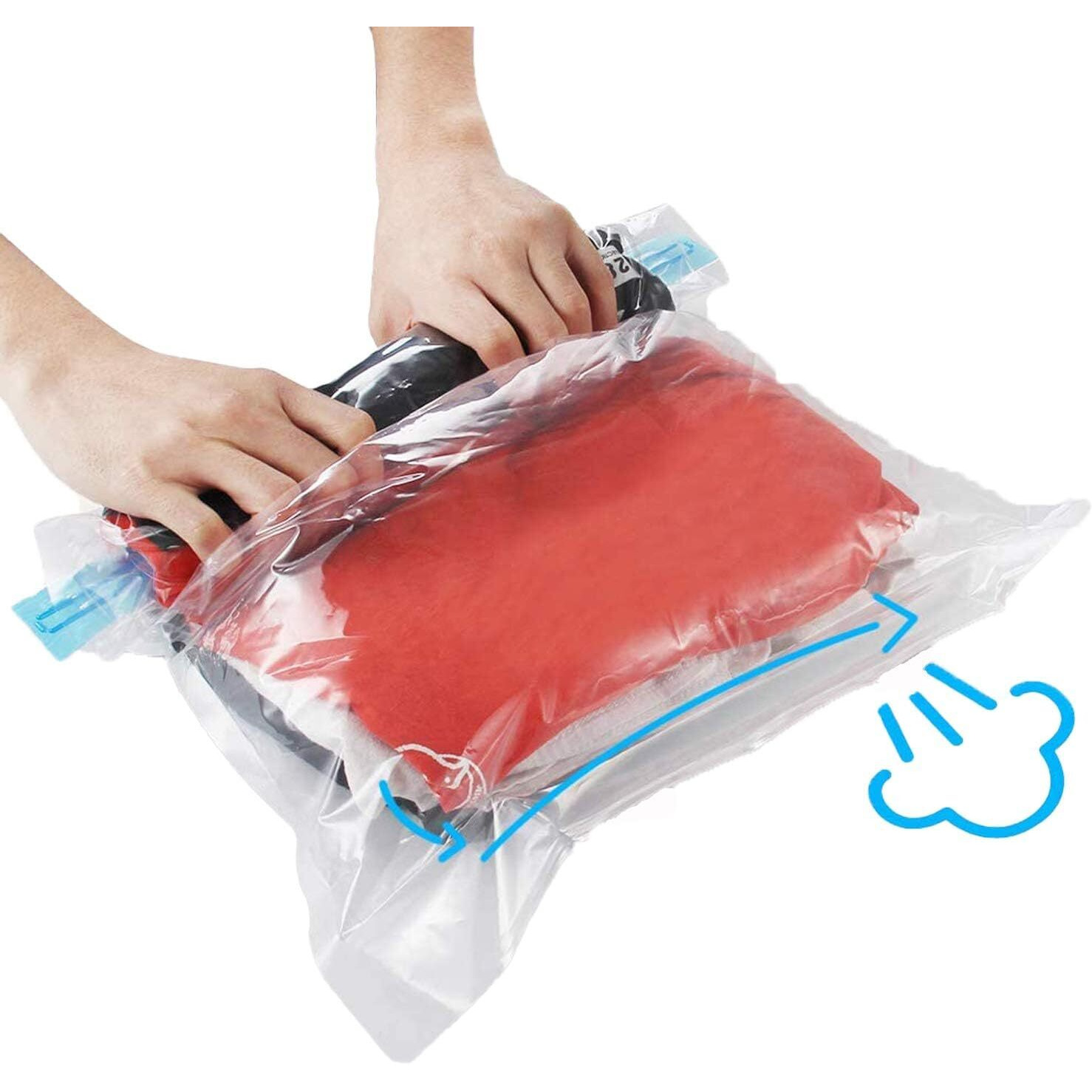 Smart Saver Polyethylene 12 Compression Bags For Travel No Pump Or Vacuum Needed Packing Bags For Roll Up Reusable Space Bag, Saves Upto 80% Of Storage Vacuum Bags For Packing Clothes, Transparent