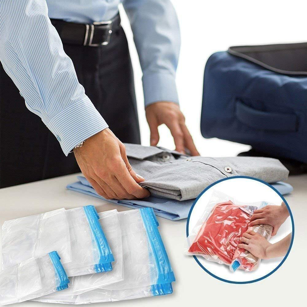 Smart Saver Polyethylene 12 Compression Bags For Travel No Pump Or Vacuum Needed Packing Bags For Roll Up Reusable Space Bag, Saves Upto 80% Of Storage Vacuum Bags For Packing Clothes, Transparent