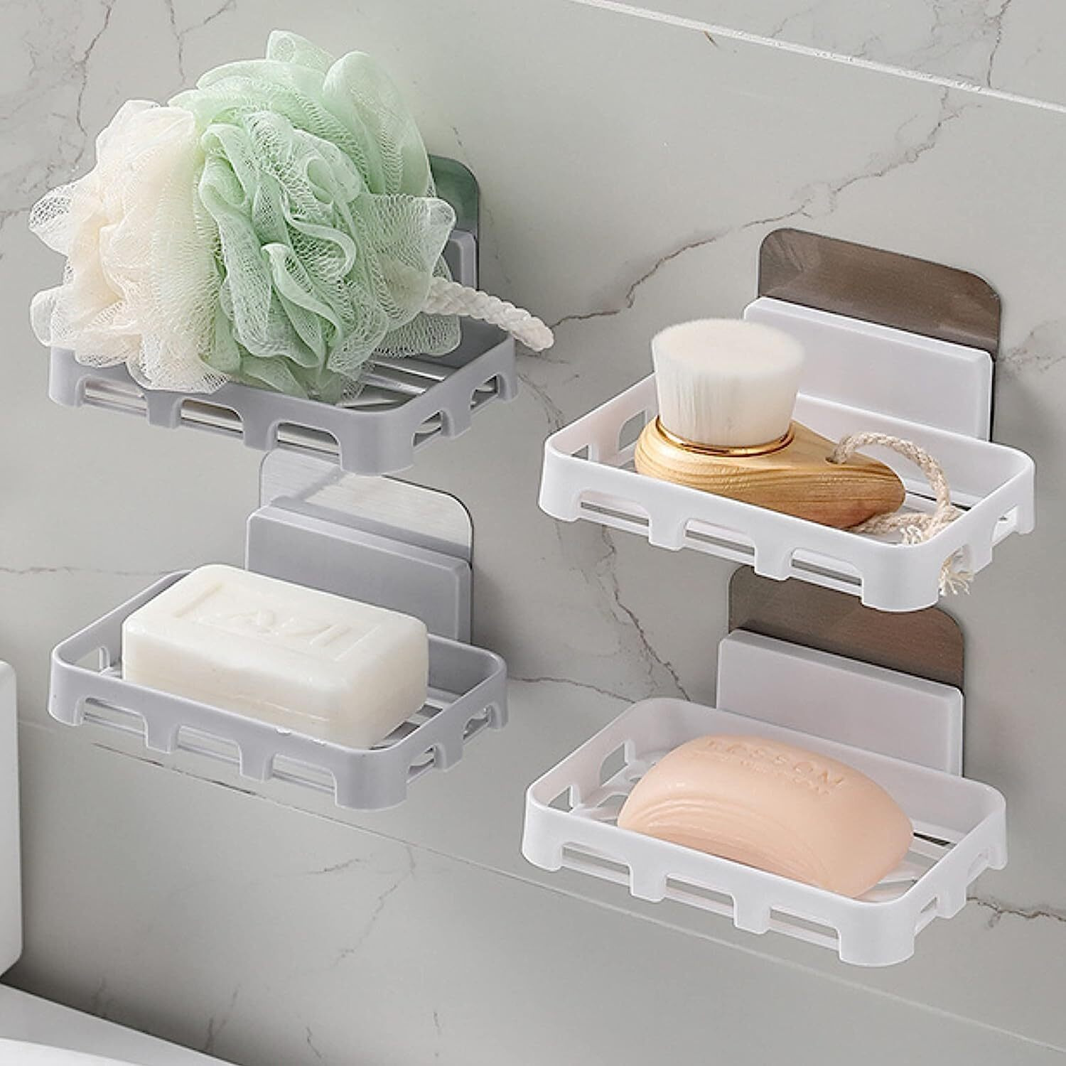 Arawaza Soap Holder For Bathroom,2 Pack Soap Case,Bathroom Accessories Bathroom Shower Shelf Without Drilling,Bathroom Shelf And Bathroom Cabinet,Bathroom Rack,Plastic,White