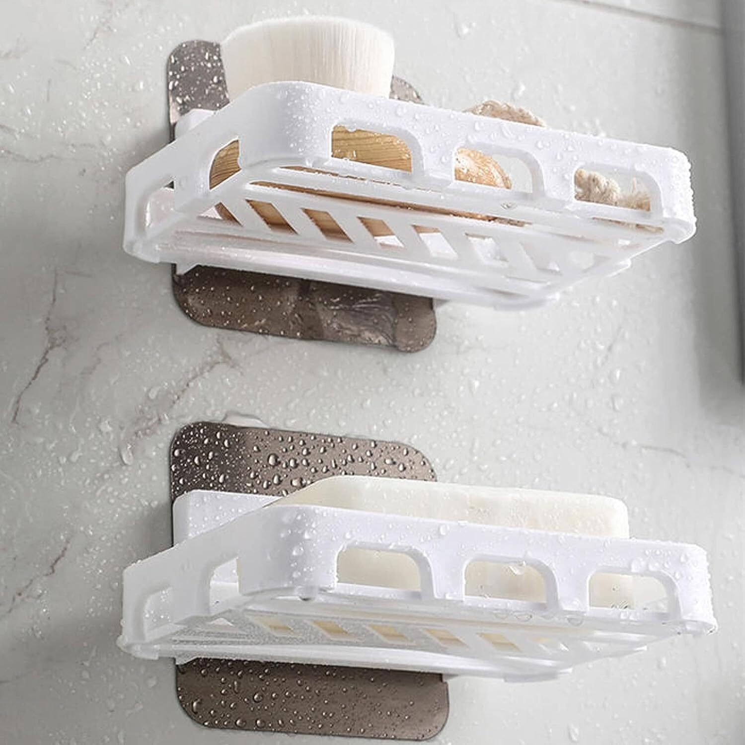 Arawaza Soap Holder For Bathroom,2 Pack Soap Case,Bathroom Accessories Bathroom Shower Shelf Without Drilling,Bathroom Shelf And Bathroom Cabinet,Bathroom Rack,Plastic,White