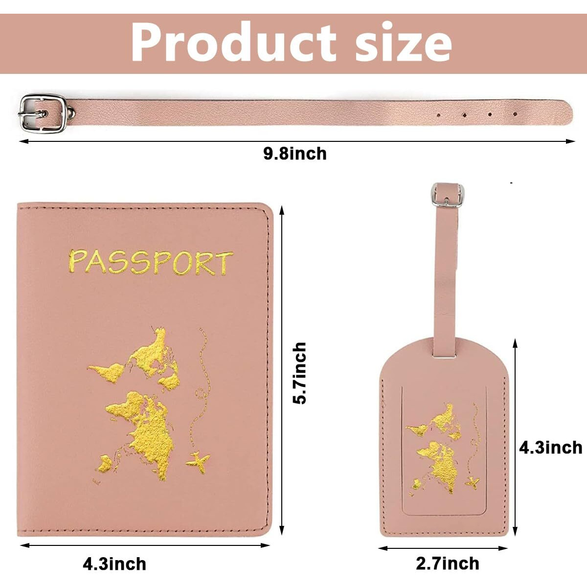 Palay Passport Holder And Luggage Tag Set, Travel Must Haves Leather Luggage Tags For Storing Passport Boarding Passes Credit Cards Label Card, Pink