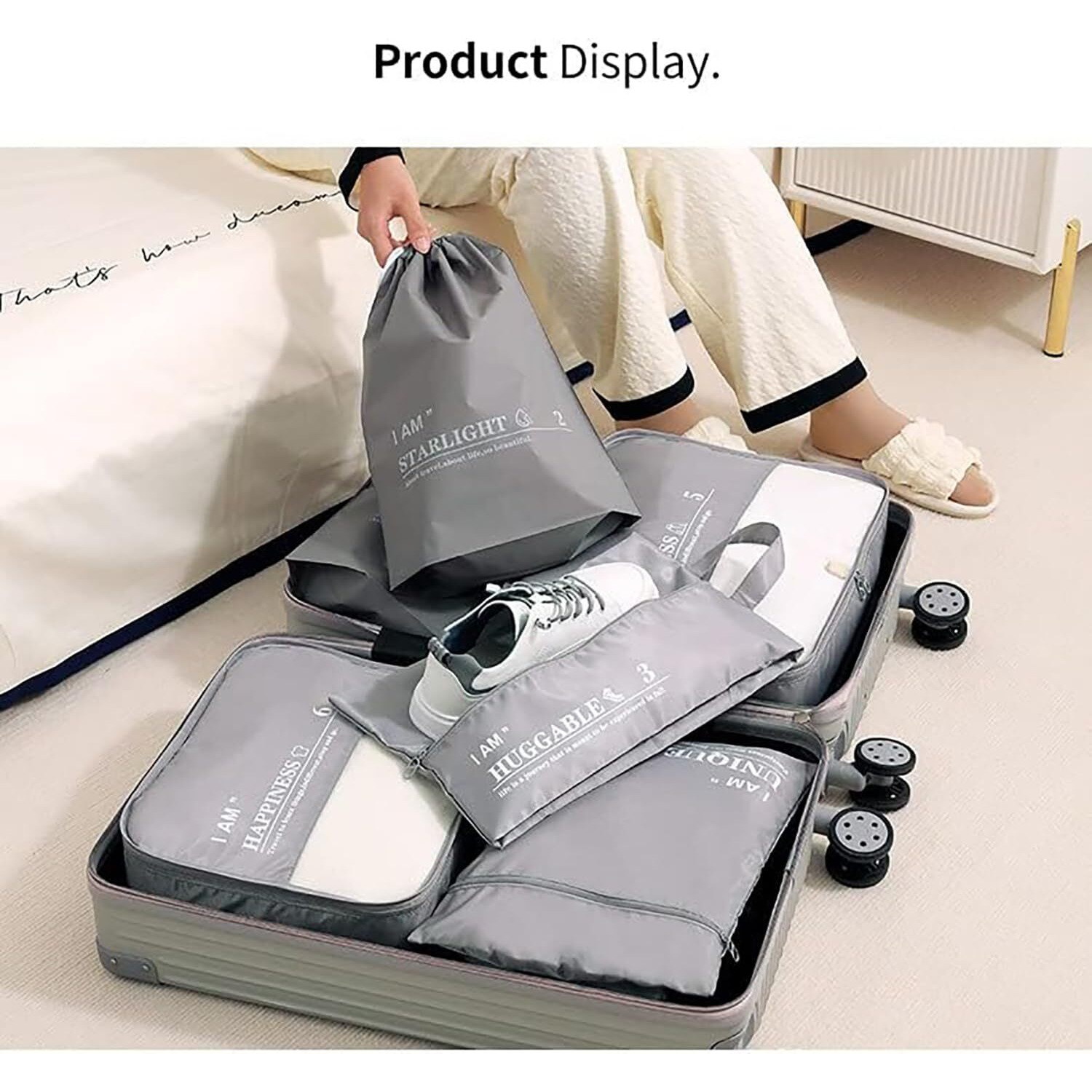 House Of Quirk Polyester 6Pcs Set Travel Organizer Packing Cubes Lightweight Travel Luggage Organizers With Laundry Bag Or Toiletry Bag (Light Blue), 12 Cm,32Cm