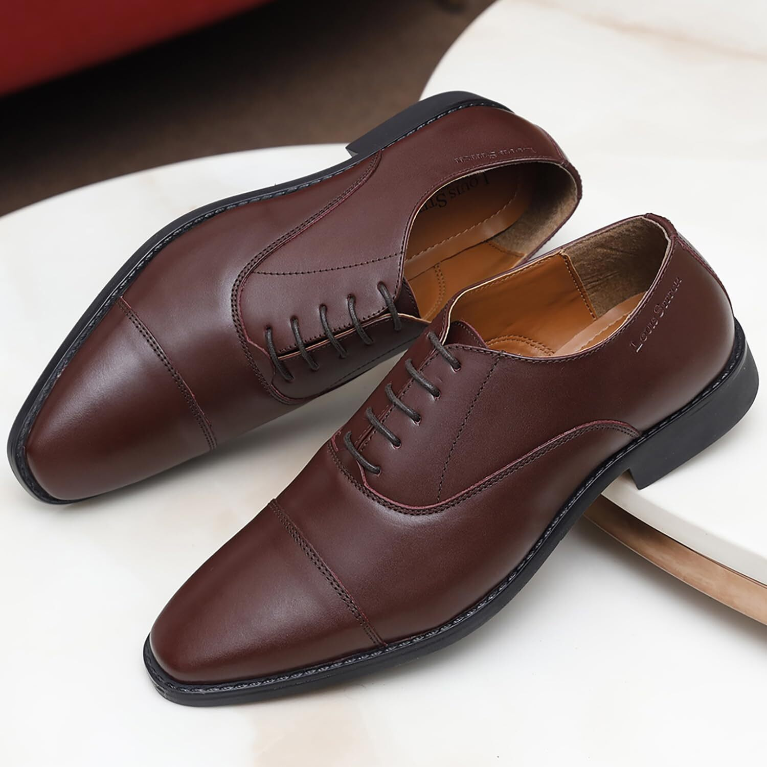 Louis Stitch Formal Lace Up Shoes For Men | Handcrafted Italian Leather Mens Derby Shoes | Rosewood | Rxct | Uk Size 10