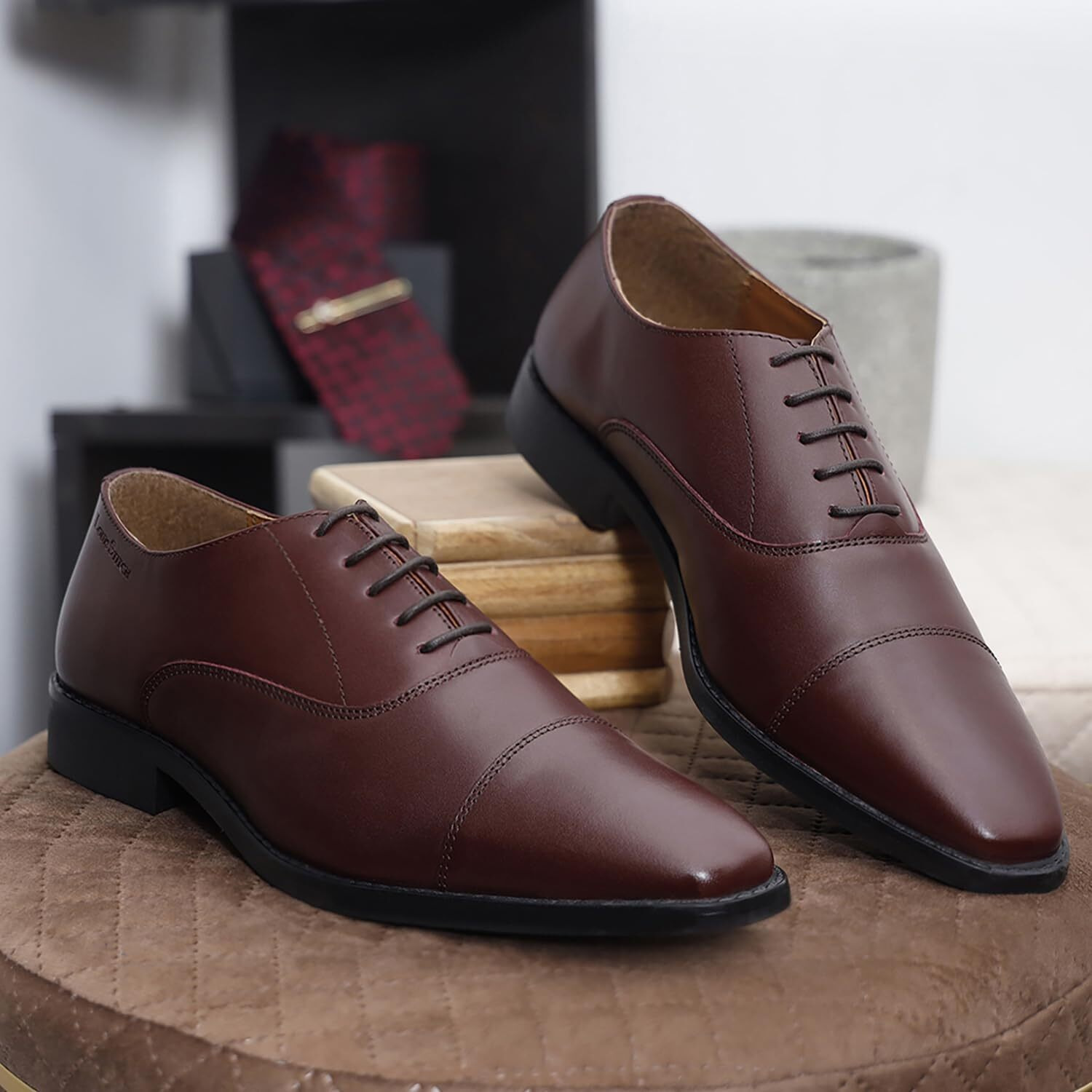 Louis Stitch Formal Lace Up Shoes For Men | Handcrafted Italian Leather Mens Derby Shoes | Rosewood | Rxct | Uk Size 10