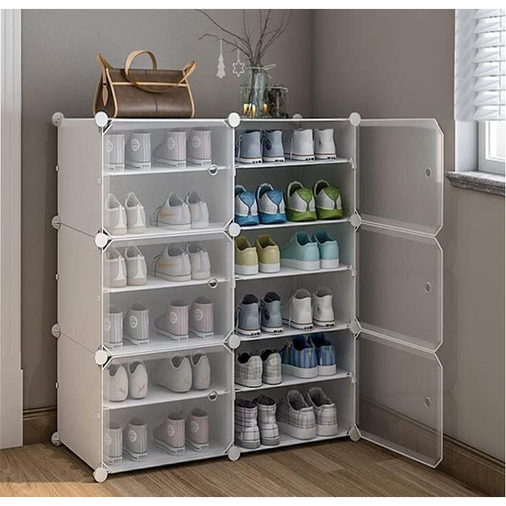 Aysis Shoe Rack Organizer, 36 Pair Shoe Storage Cabinet With Door Expandable Plastic Shoe Shelves For Closet,Heels,Boots,Slippers (12-Shelf, White)