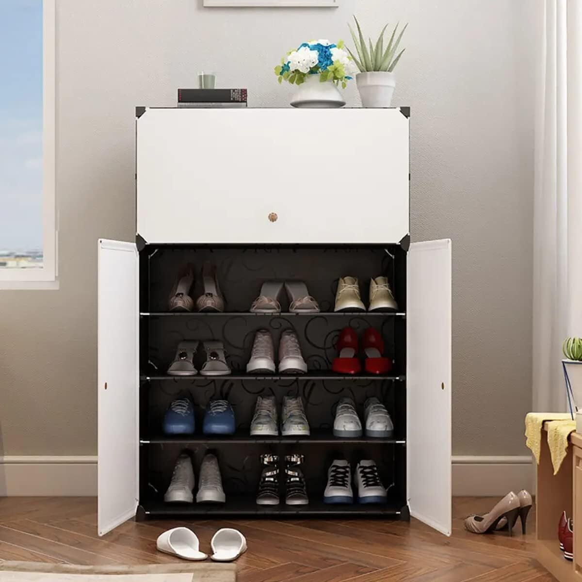 Aysis Shoe Rack Organizer, 36 Pair Shoe Storage Cabinet With Door Expandable Plastic Shoe Shelves For Closet,Heels,Boots,Slippers (6-Shelf-3-Door, Black)