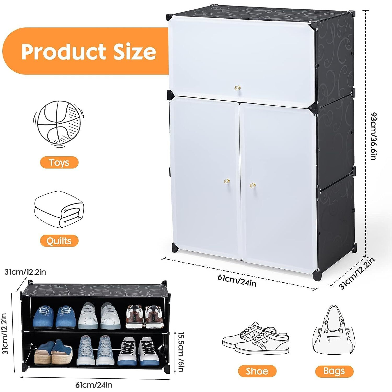 Aysis Shoe Rack Organizer, 36 Pair Shoe Storage Cabinet With Door Expandable Plastic Shoe Shelves For Closet,Heels,Boots,Slippers (6-Shelf-3-Door, Black)