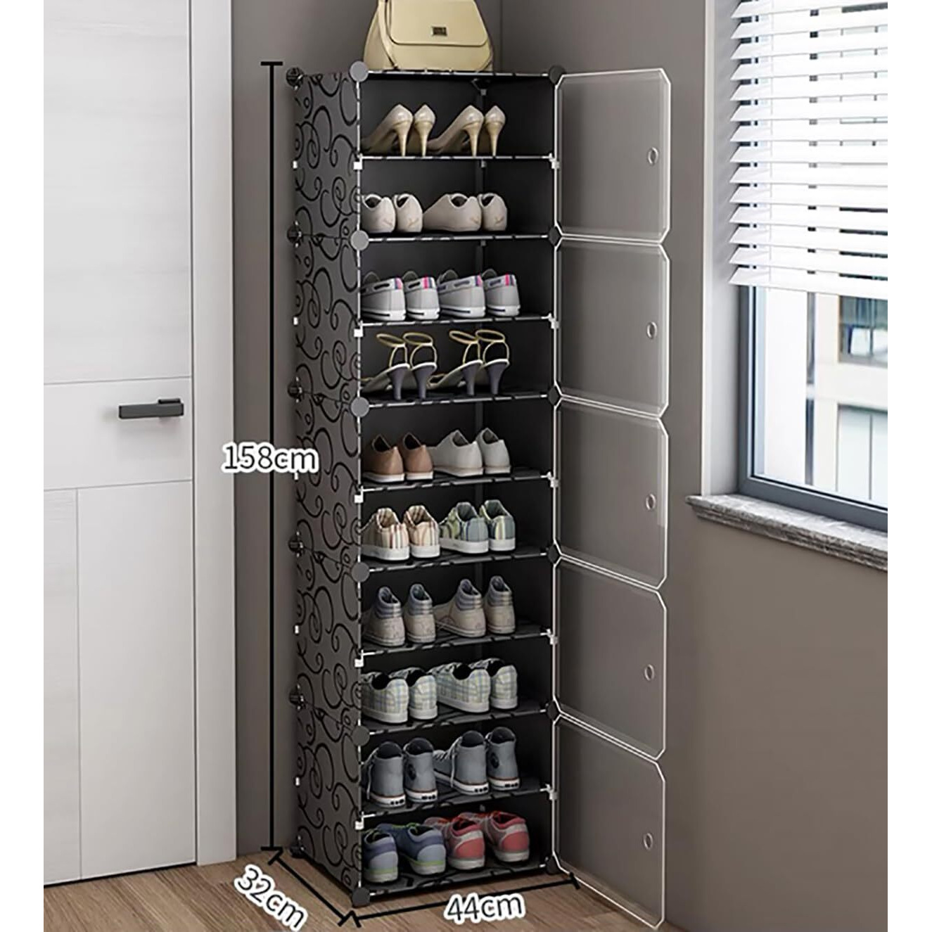 Aysis Shoe Rack Organizer, 36 Pair Shoe Storage Cabinet With Door Expandable Plastic Shoe Shelves For Closet,Heels,Boots,Slippers (10-Shelf, Black)