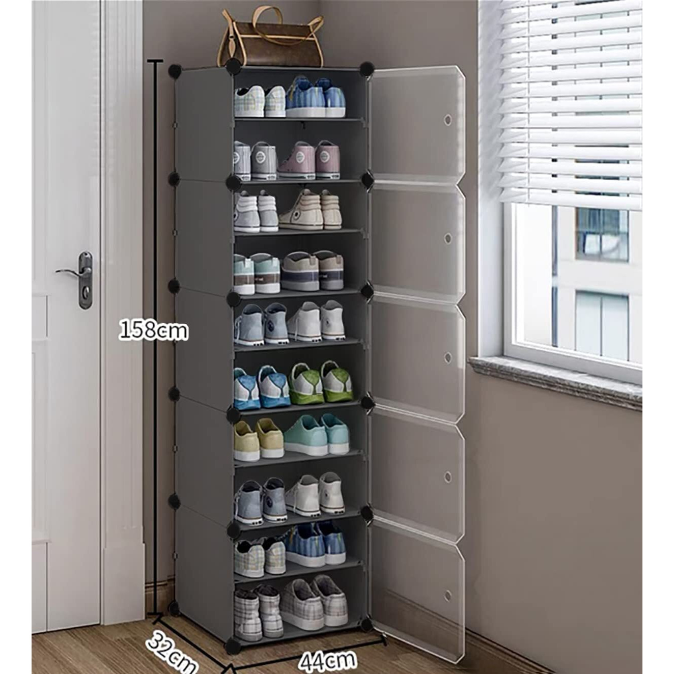 Aysis Shoe Rack Organizer, 36 Pair Shoe Storage Cabinet With Door Expandable Plastic Shoe Shelves For Closet,Heels,Boots,Slippers (10-Shelf, Grey)