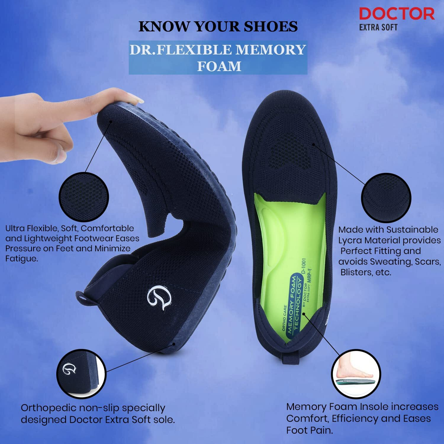 Doctor Extra Soft Flexible Memory Foam Women's Shoes For Walking Gym Training,Casual, Sports,Slip-On,Lightweight Lace Up Athletics Slipon Running Sneaker For Ladies And Girls D-1003-Navy-2 Uk