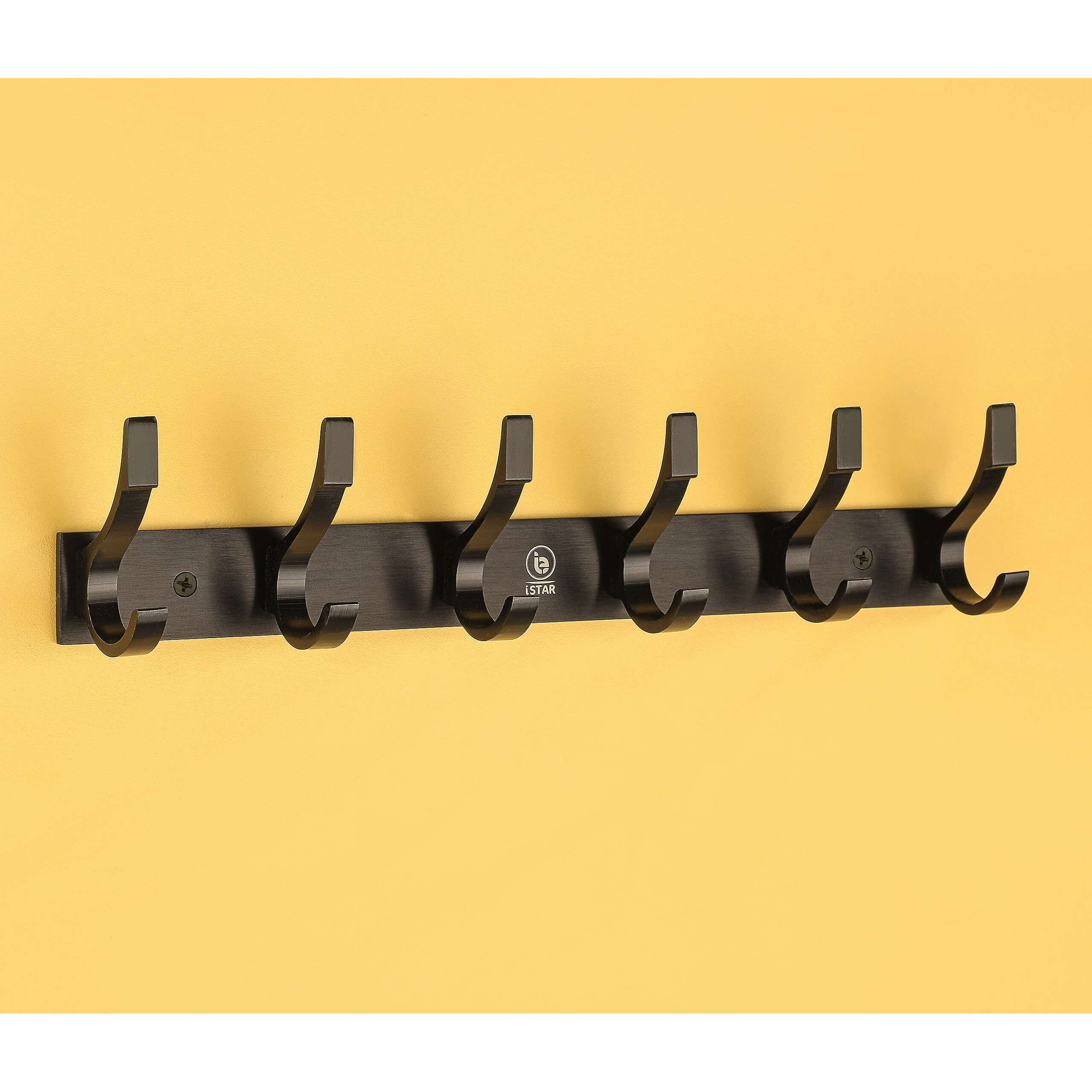 Istar 6 Pin Bathroom Cloth Hooks Hanger Door Wall Bedroom Bathroom Robe Hooks Rail For Hanging Keys,Clothes,Aluminium (Black Pack Of 2)