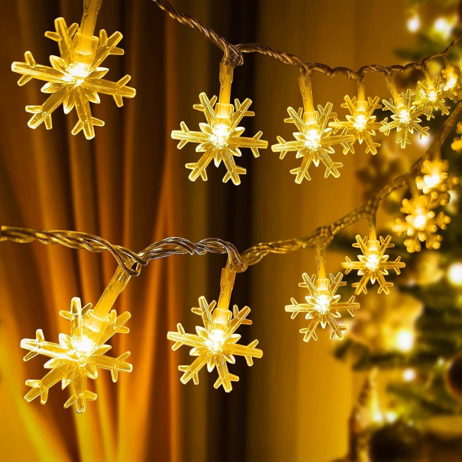 Desidiya Christmas Decoration Lights, Snowflake String Lights Battery Operated Indoor Christmas Decorations, Waterproof Outdoor Light For Xmas Garden Patio Bedroom Party Decor - Warm White