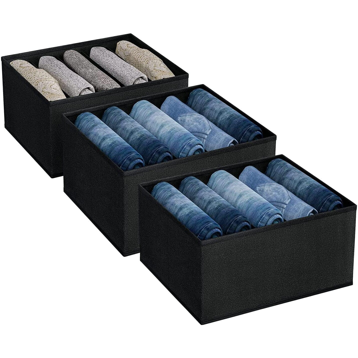 Jd Fresh 3-Piece Set Of Non-Woven Fabric Clothes Organizers For Wardrobe/Foldable Cupboard Storage Boxes/Rectangular Closet Organizers For Shirts/Pants/T-Shirts/Dresses/Sweatshirts (White/5 Slots)