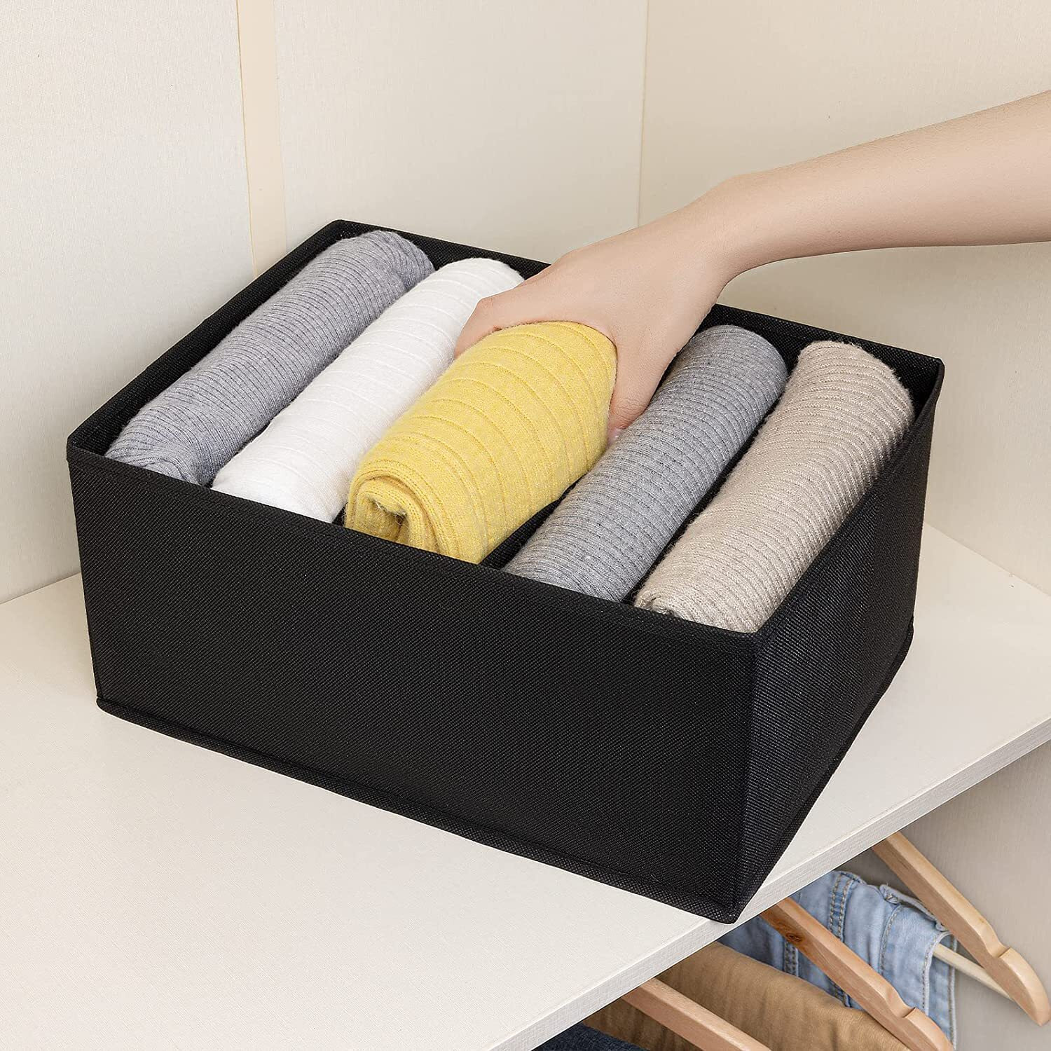 Jd Fresh 3-Piece Set Of Non-Woven Fabric Clothes Organizers For Wardrobe/Foldable Cupboard Storage Boxes/Rectangular Closet Organizers For Shirts/Pants/T-Shirts/Dresses/Sweatshirts (White/5 Slots)