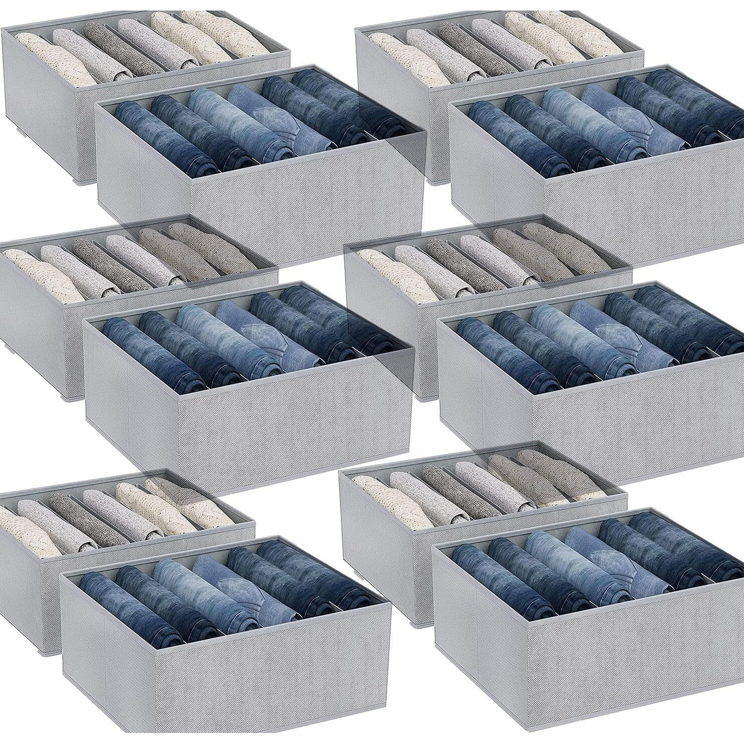 Jd Fresh 12-Piece Set Of Non-Woven Fabric Clothing Organizers For Wardrobe/Foldable Cupboard Storage Boxes/Rectangular Almirah Organizers For Shirts/Pants/T-Shirts/Dress/Sweatshirt/Jeans(Grey/5 Slots)