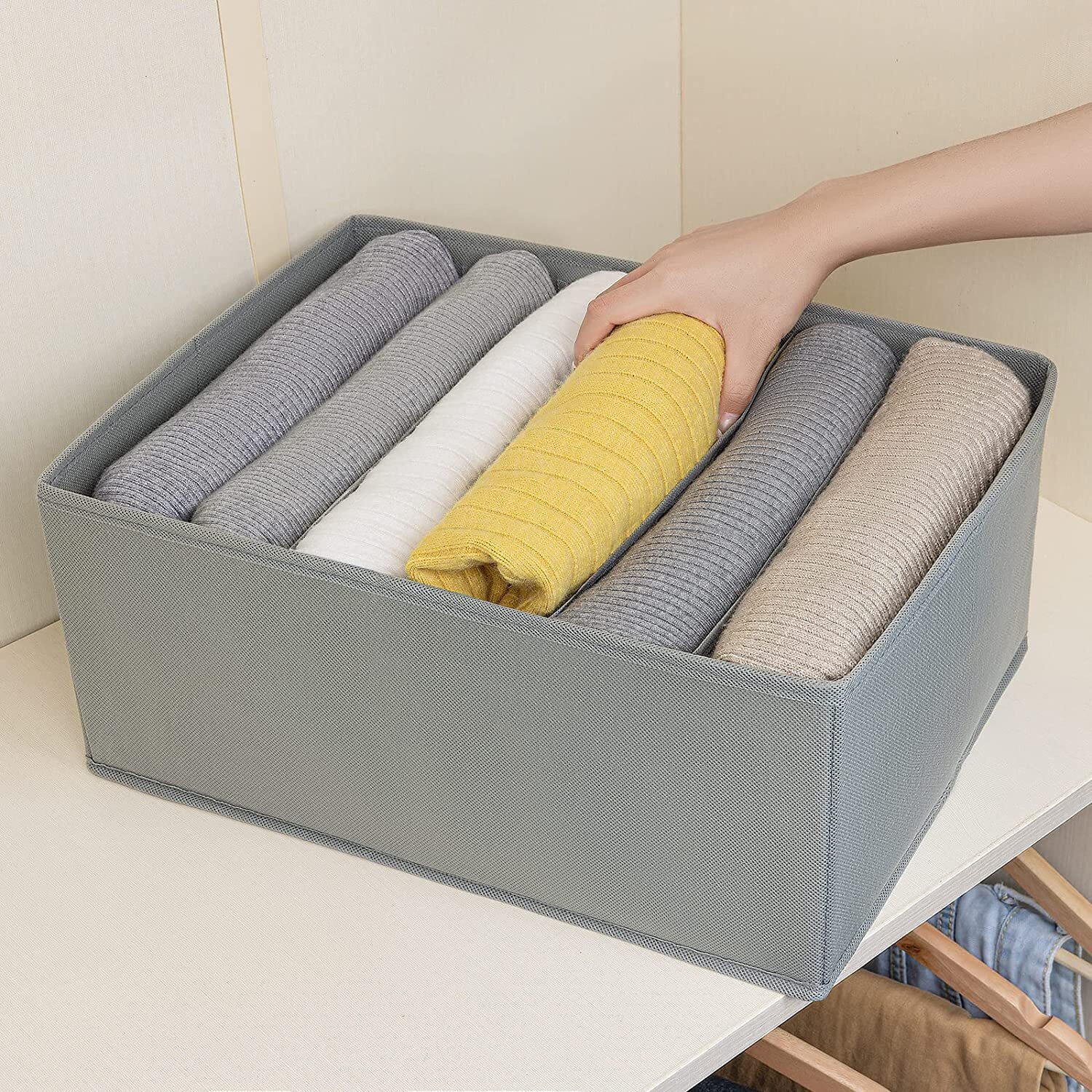 Jd Fresh 12-Piece Set Of Non-Woven Fabric Clothing Organizers For Wardrobe/Foldable Cupboard Storage Boxes/Rectangular Almirah Organizers For Shirts/Pants/T-Shirts/Dress/Sweatshirt/Jeans(Grey/5 Slots)