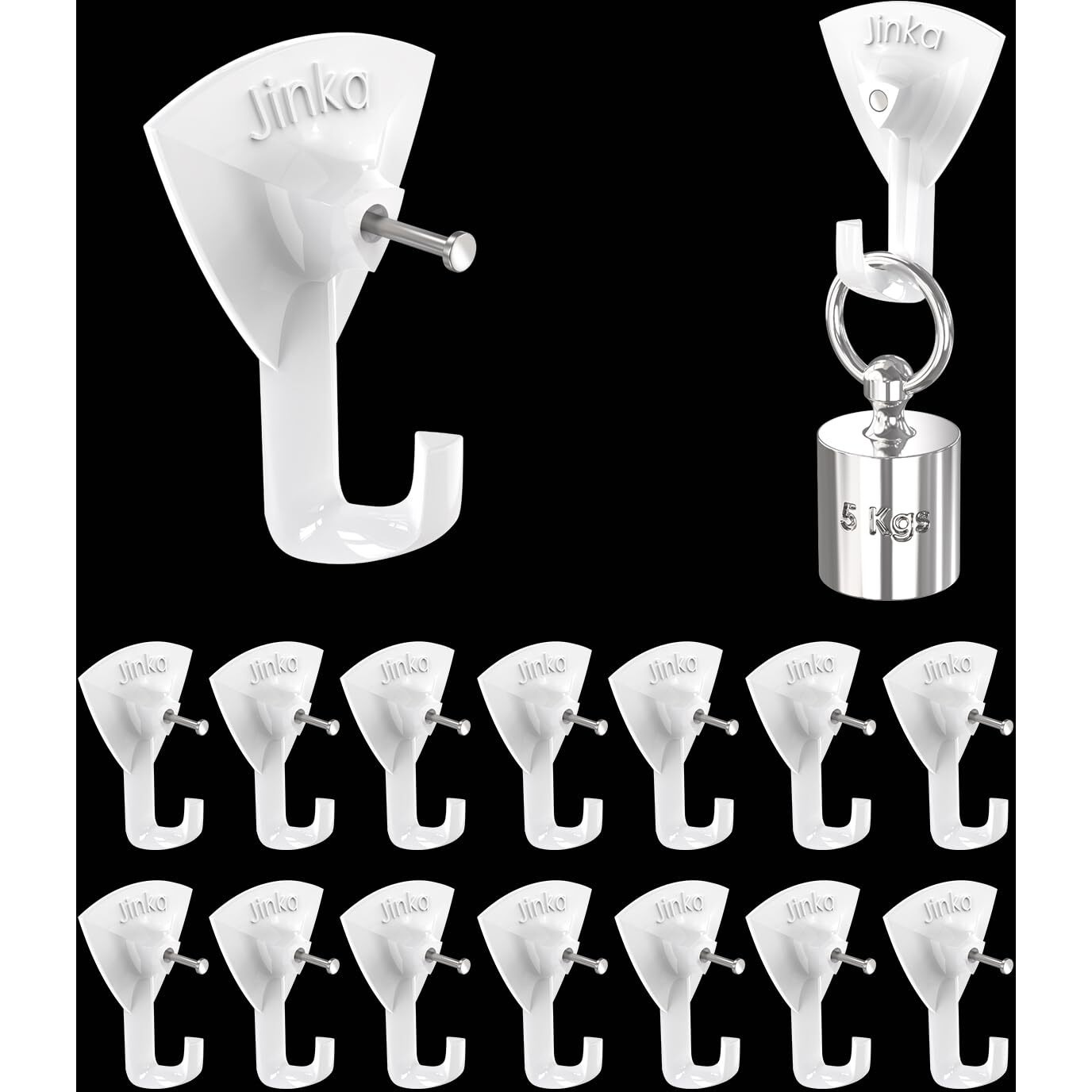 Jinka Hooks (15 Pieces) Wall Hooks For Hanging Keys, Clothes, Utensils, Bags And Planters. Holds Upto 5Kgs Wall Hooks For Hanging Strong -15 Pieces Packet