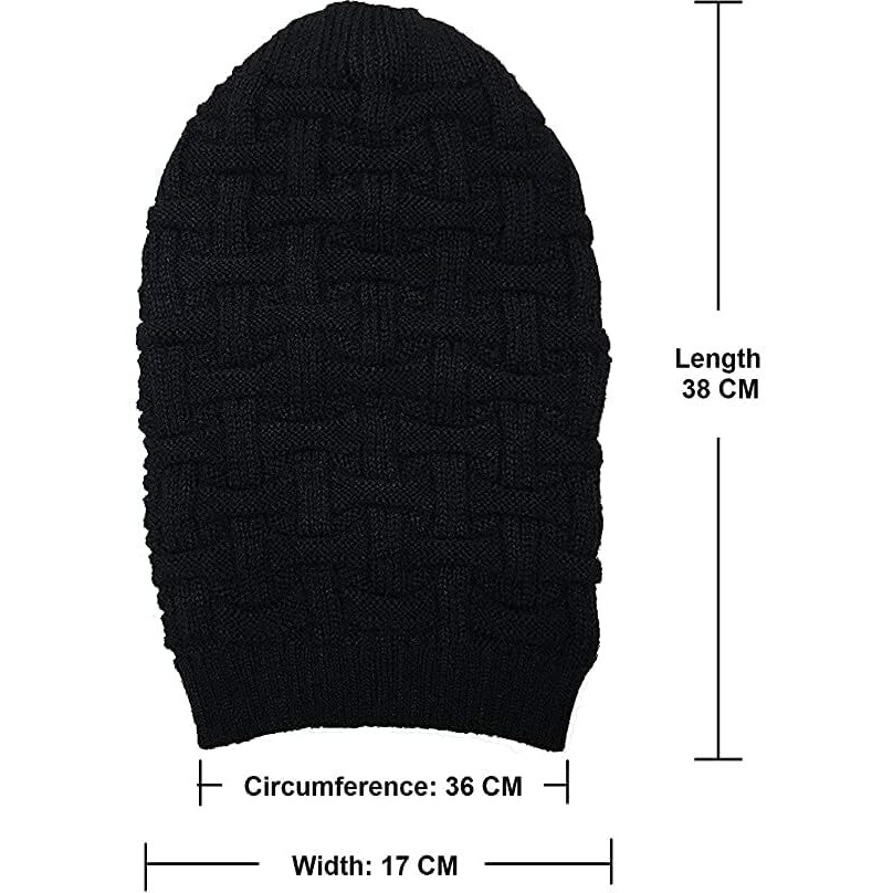 Umani Beanie Cap For Men Women Skull Slouchy Winter Woolen Knitted Inside Fur Men's Caps(Assorted Pattern) (2 Pc Black Long Baenie)