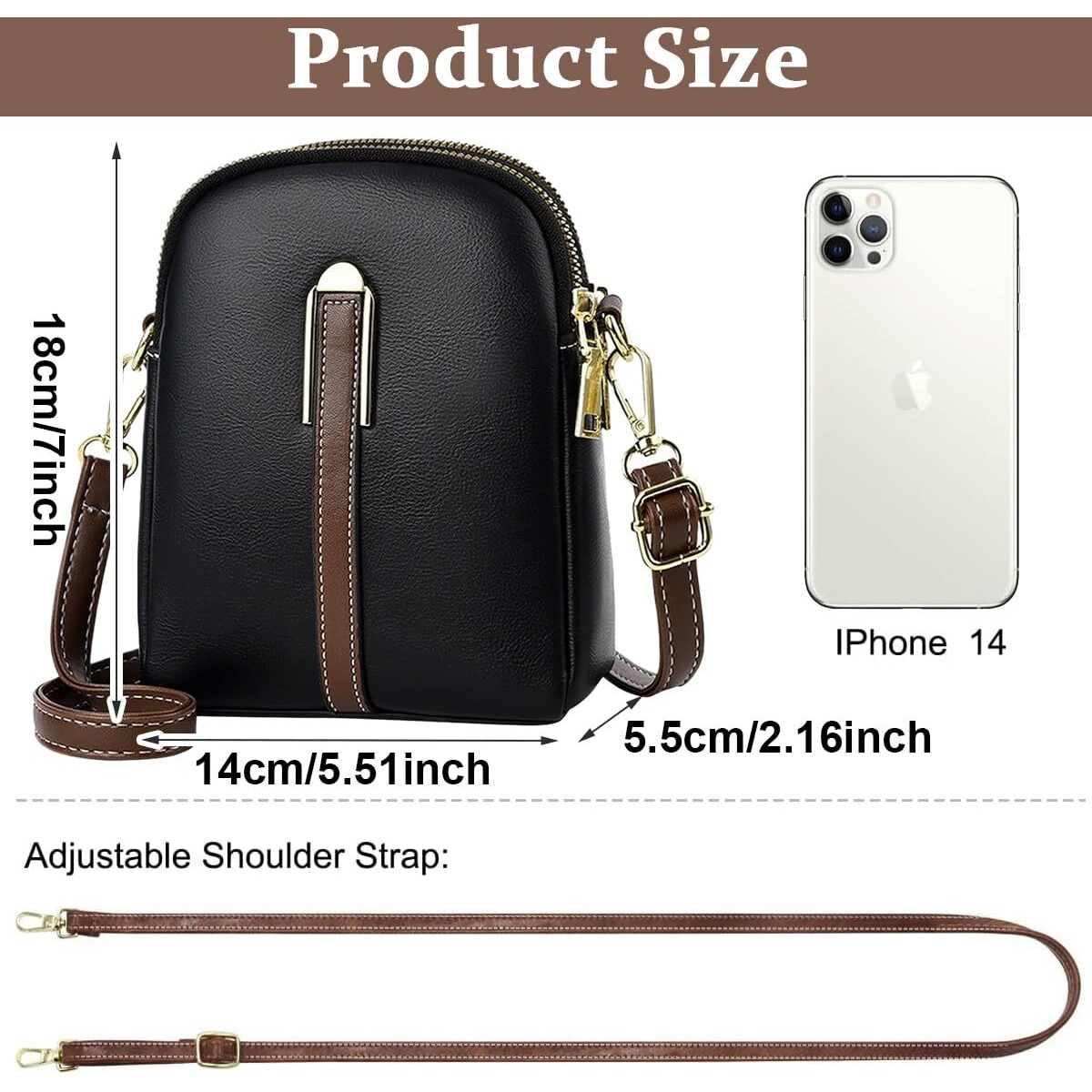 Palay Sling Bag Stylish Pu Women Crossbody Phone Bag Double Layer Daily Casual Shoulder Bag With Detachable Belt & Zipper Pouch Gift For Mother's Day Gift