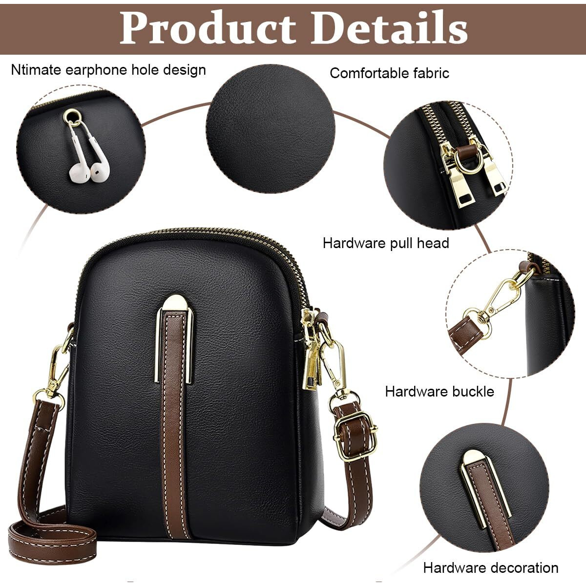 Palay Sling Bag Stylish Pu Women Crossbody Phone Bag Double Layer Daily Casual Shoulder Bag With Detachable Belt & Zipper Pouch Gift For Mother's Day Gift