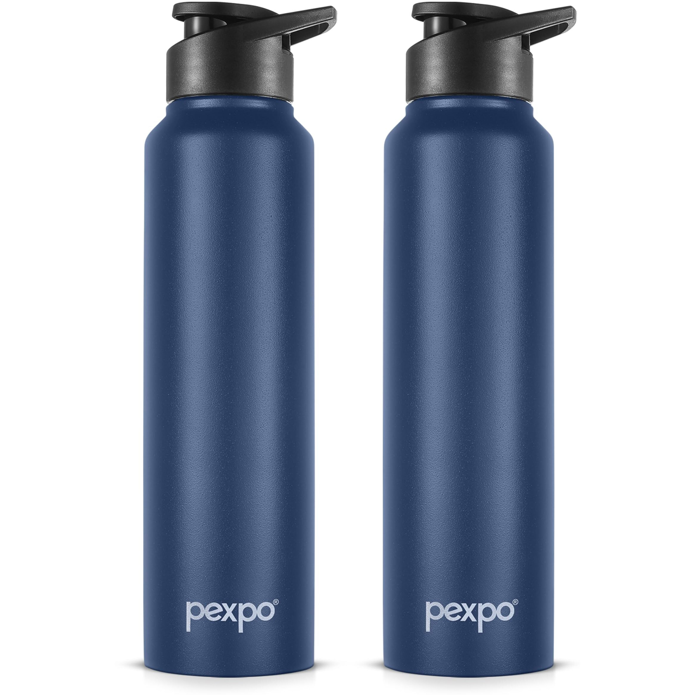 Pexpo Chromo Stainless Steel Sports/Fridge Sipper Water Bottle 750Ml, Denim Blue Pack Of 2 | Eco Friendly | Bpa Free | Water Bottle For Office, Gym, School, Yoga, Trekking, Men, Women And Kids