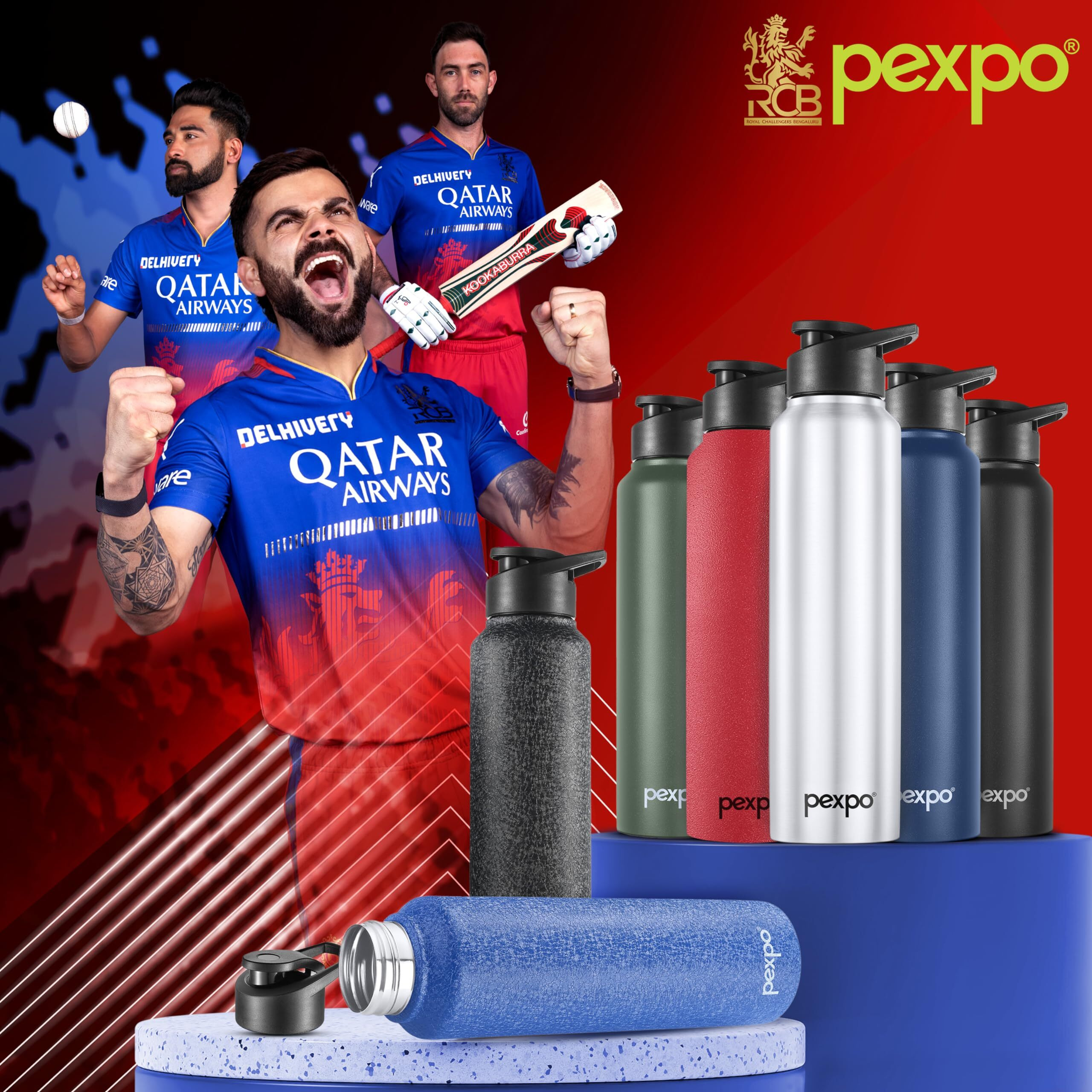 Pexpo Chromo Pro Stainless Steel Sports/Fridge Sipper Water Bottle 750Ml, Denim Blue | Eco Friendly | Water Bottle For Office, Gym, School, Yoga, Trekking, Men, Women And Kids | Rcb Edition