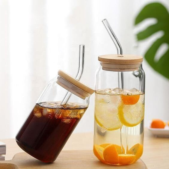 Kikiluxxa Can Glass Sipper Coffee Mug With Lid Set Of 2Pc For Cold Drink Mojito Soda Smoothies Whiskey Icedcoffee Cocktail Ice Tea Juice Milk Green Tea Beer Glasses For Bar Parties Home -540Ml